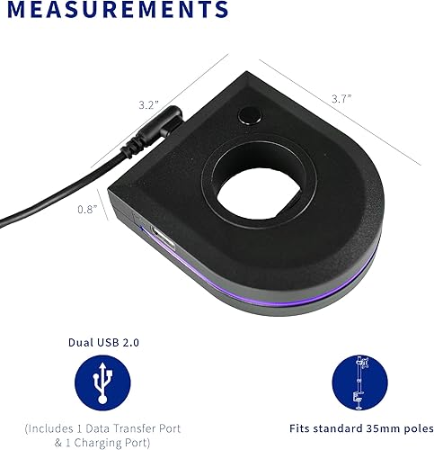Miniatura 3 de VIVO Hub USB dual montado en poste con iluminación RGB, 2 puertos USB-A, carga electrónica, iluminación RGB dinámica, 8 colores estáticos, cubierta