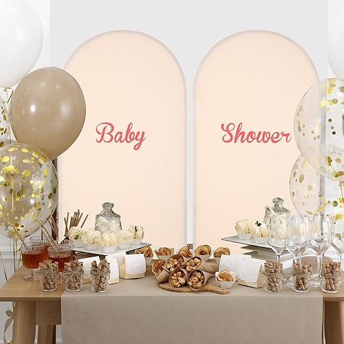 Miniatura 5 de Peryiter 4 fundas de telón de fondo de arco de elastano, beige, para decoración de cumpleaños de boda, 7.2 pies, 6 pies, 5 pies, 4 pies incluidos