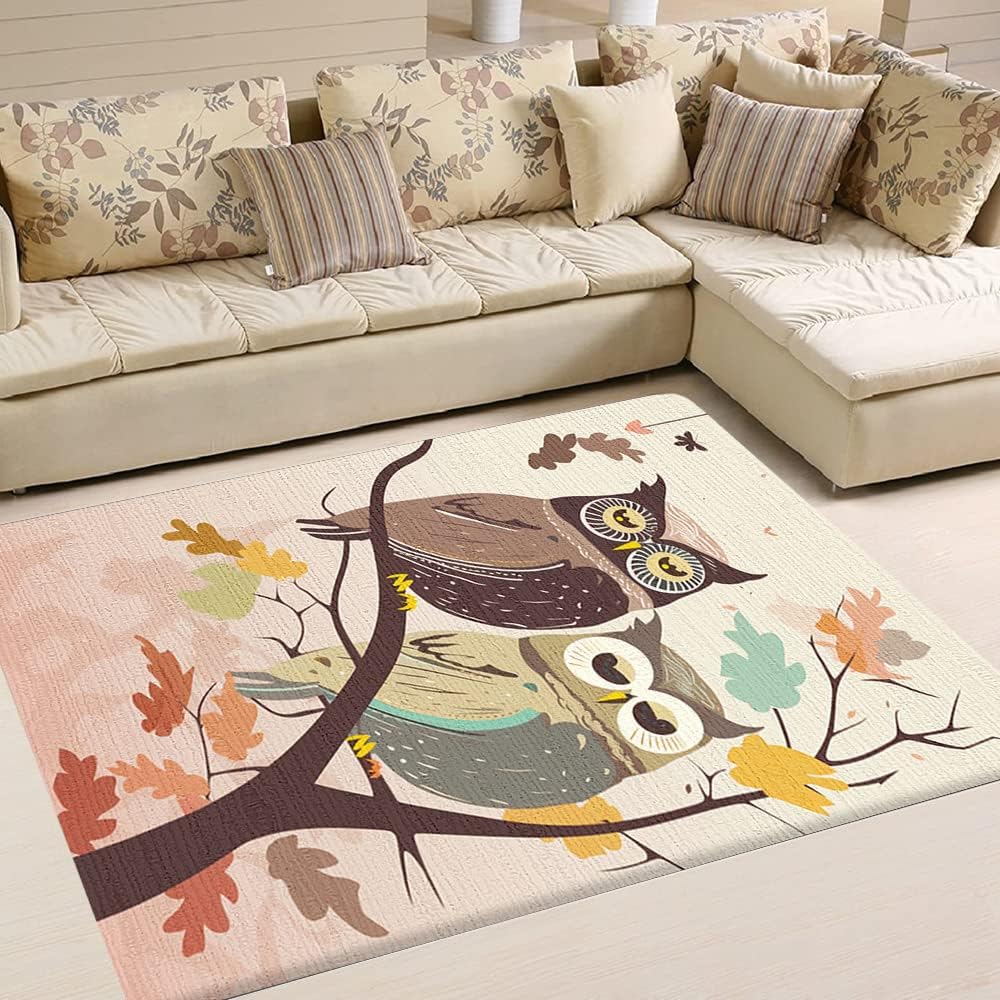 Owl Kitchen and Bathroom Rug - Large 4x6 Non-Slip Soft Washable Carpet With Cute Design for Boys Girls Teens - Purple Indoor Outdoor Bedroom Rug