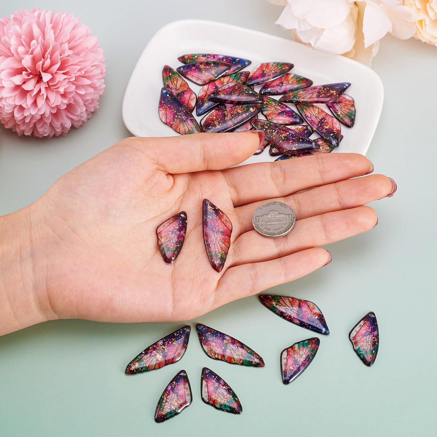 Colorful Butterfly Wing Charms Fairy Wing Pendants Cute Insect Dragonfly Wing Dangle Charms Butterfly Wing Earring Making Sets for DIY Women Girl Earring Necklace Jewelry Making