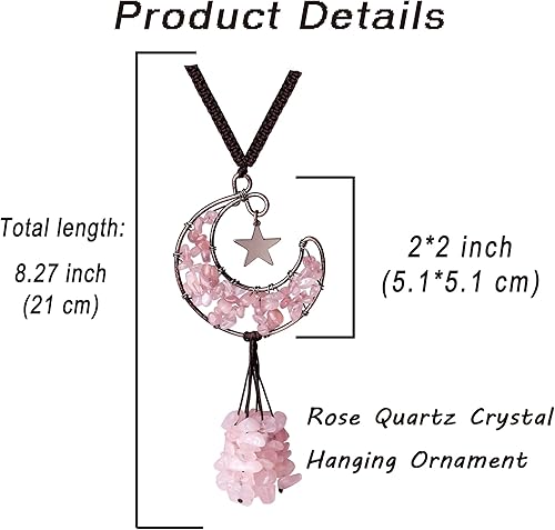 Miniatura 5 de DUQGUHO Accesorios de coche rosa de cuarzo rosa para espejo retrovisor de coche accesorios colgantes de cristal adorno colgante de automóvil luna