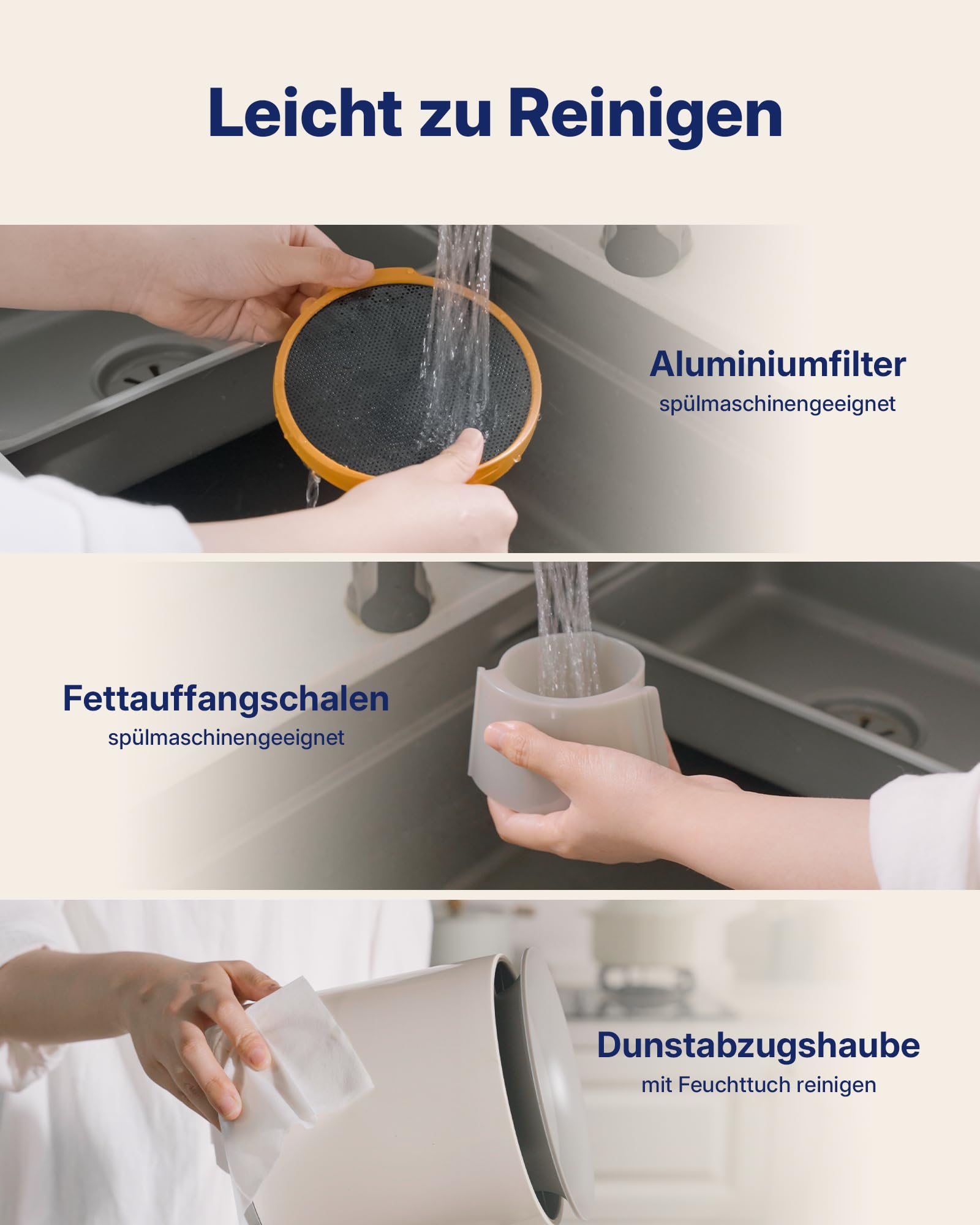 Upstreman Mini Dunstabzugshaube,Tragbare Abzugshaube mit 3 Geschwindigkeiten,Mobile Abzugshaube mit Austauschbarem Filter,für Steak Grillen BBQ Hot Pot Beige-HD06