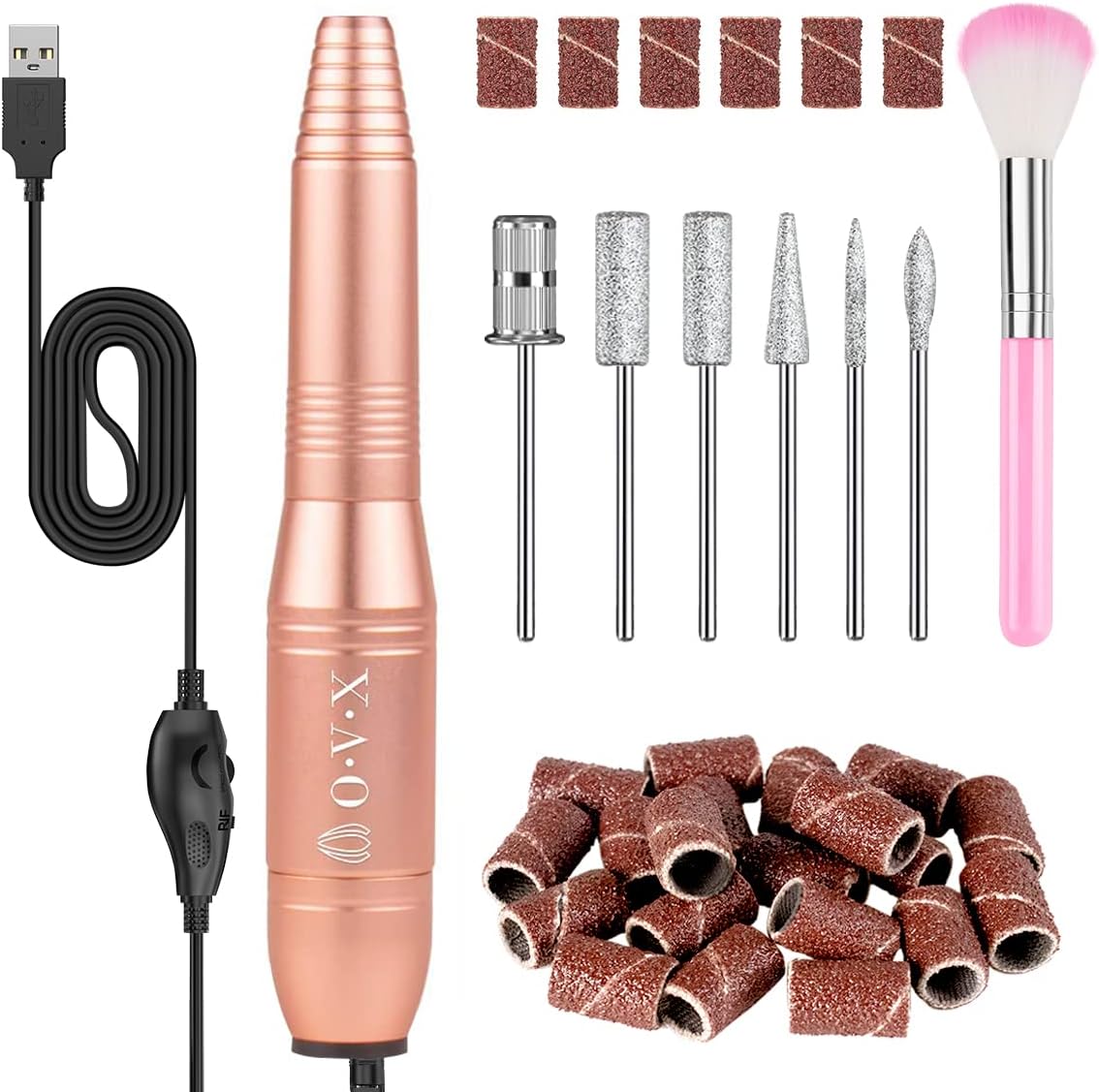 OVX Professional Acrylic Nail Drill, USB Electric Nail Drill Machine, Portable Electrical Nail File Kit for Gel Nails and Home Salon, Manicure Pedicure Polishing Shape Tools, Gold