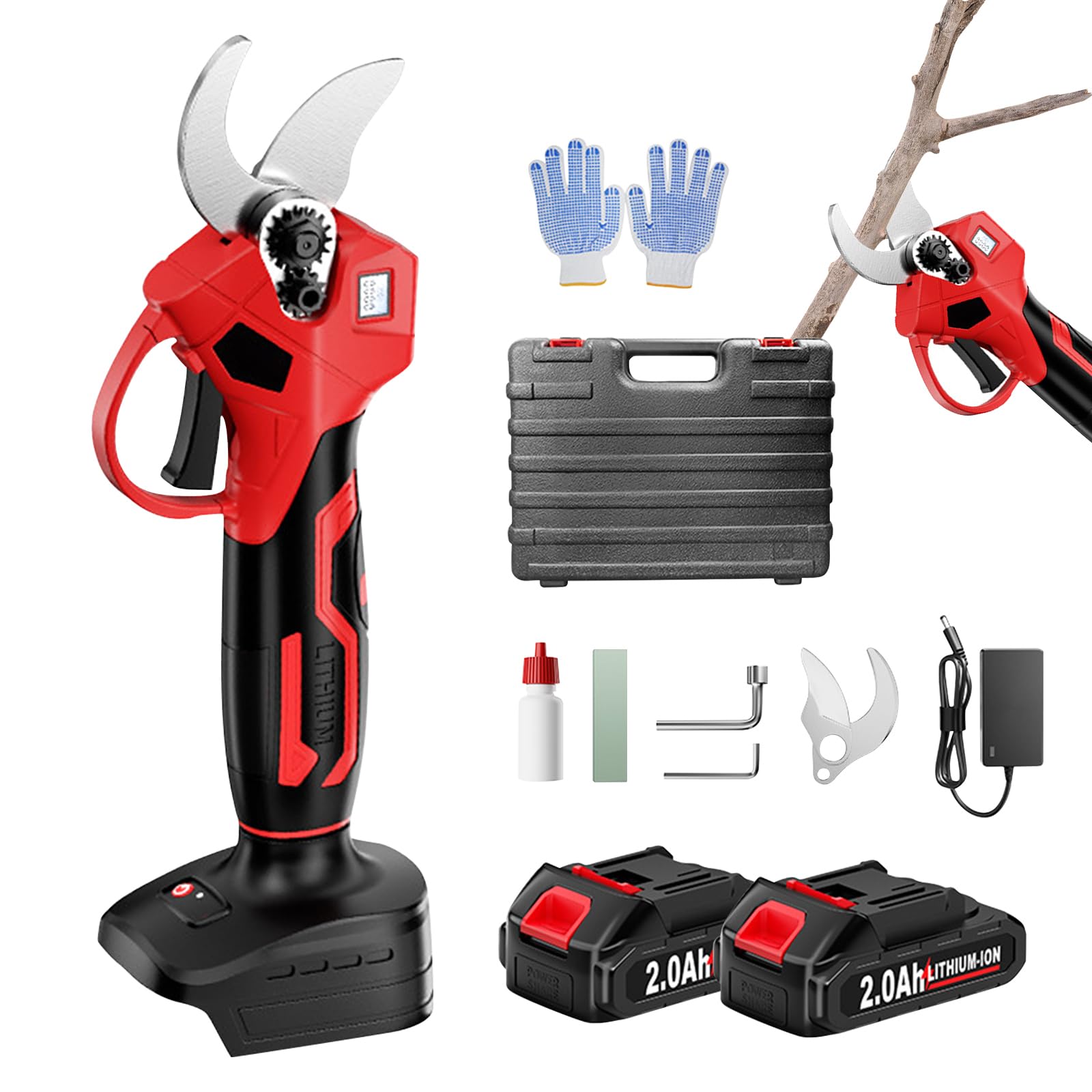 Cesoie elettriche senza fili, diametro di taglio a batteria da 40 mm, 21 V, 2000 mAh, set di batterie e lame di ricambio, 6-8 ore di lavoro, cesoie per potatura per cesoie per viti, cesoie per