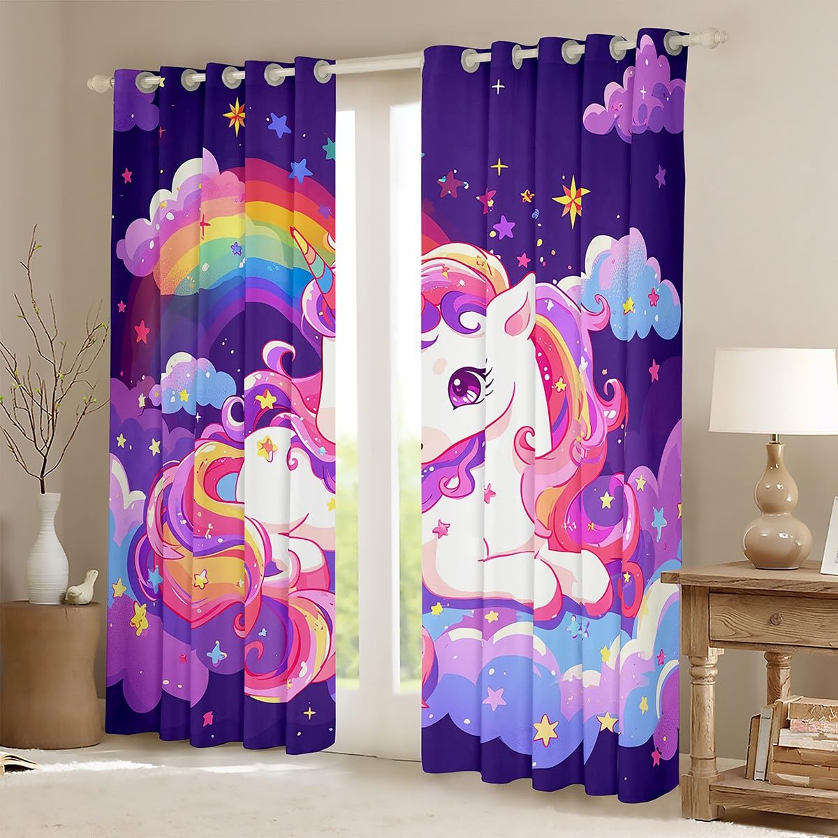 Feelyou Kids Boys Girls Pink Unicorn Darkening Drapes Unicorn 30-50% Blackout Curtains for Toddler Unicorn Window Curtains Unicorn Window Treatments Cute Unicorn (2 Panels, 42 x 63 Inch)