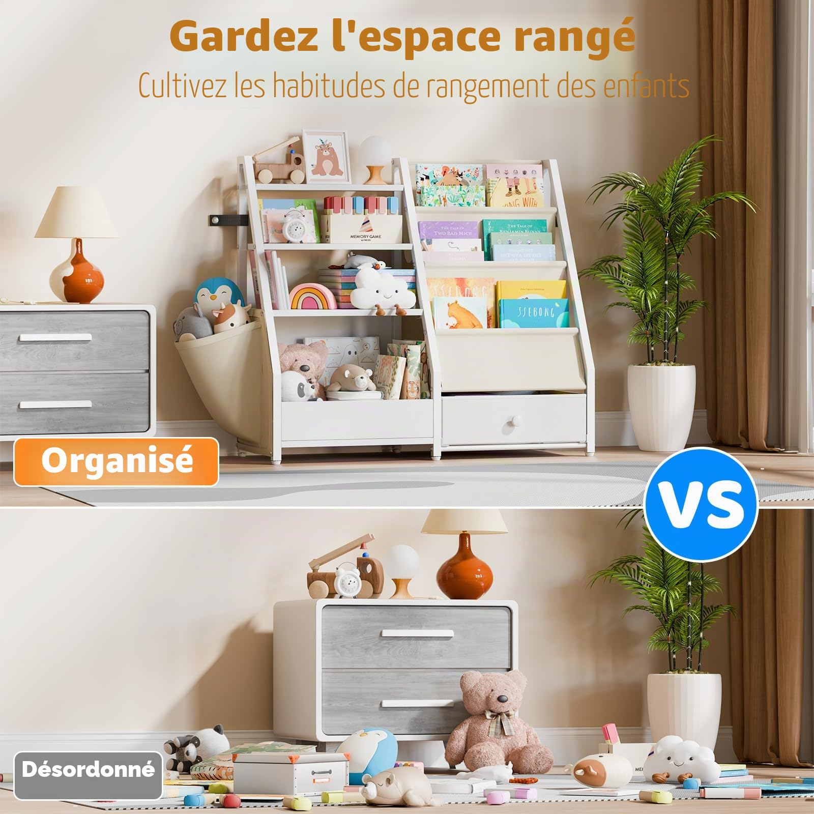 HAVLOTII Bibliothèque pour enfants et rangement de jouets – Étagère à livres pour chambres d'enfants, bibliothèque pour tout-petits, bibliothèque de bébé pour chambre d'enfant, organiseur de jouets