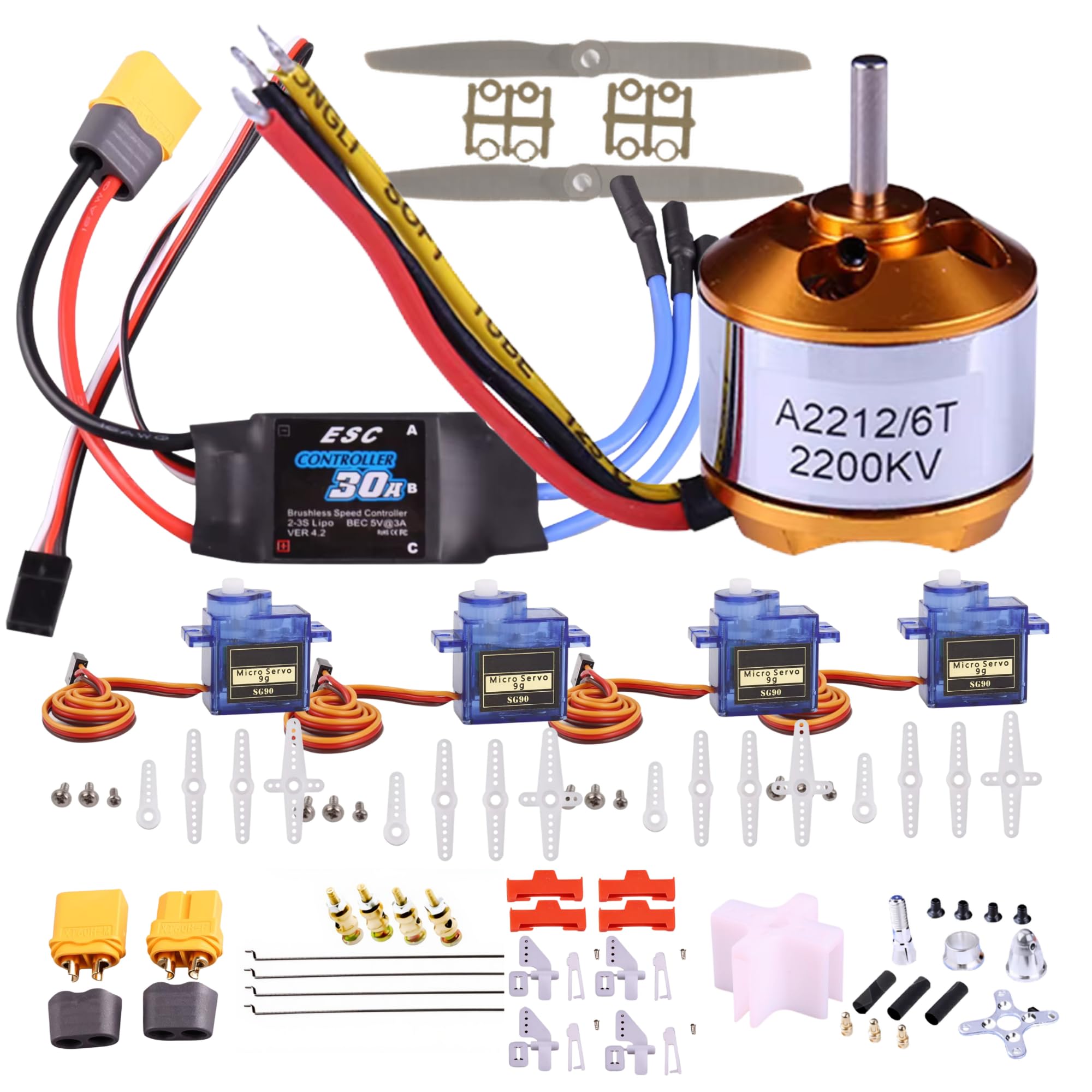DIY RC Airplane Kit A2212 KV2200 Motor, 30A ESC, 4 Servos, 2 Propellers