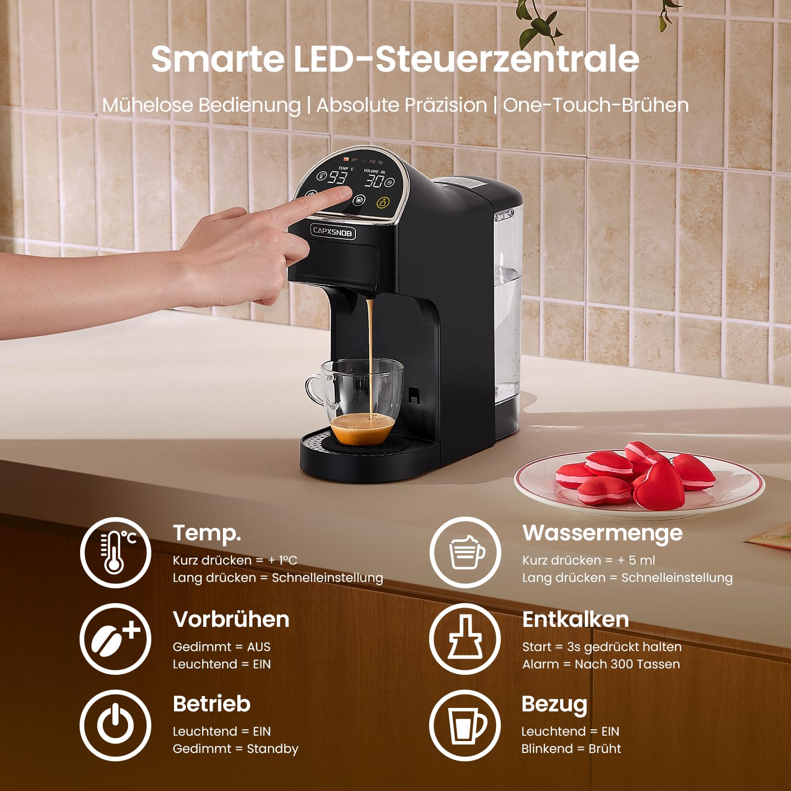 Magician2 5 in 1 Kapselmaschine für Nespresso, Dolce Gusto, Lavazza A Modo Mio, ESE 44 Pads, 20 Bars, 1400W, 1,2 L, LED-Display, Espressomaschine