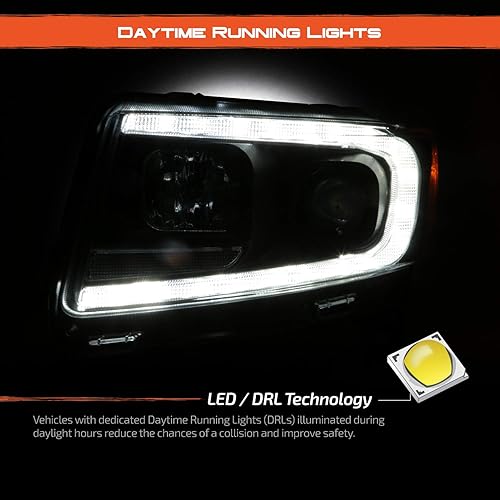 Miniatura 4 de AKKON - Compatible con Jeep Grand Cherokee 2011-2013 tipo HIDxenón Proyector LED de barra de tubo negro par de faros delanteros con señal secuencial