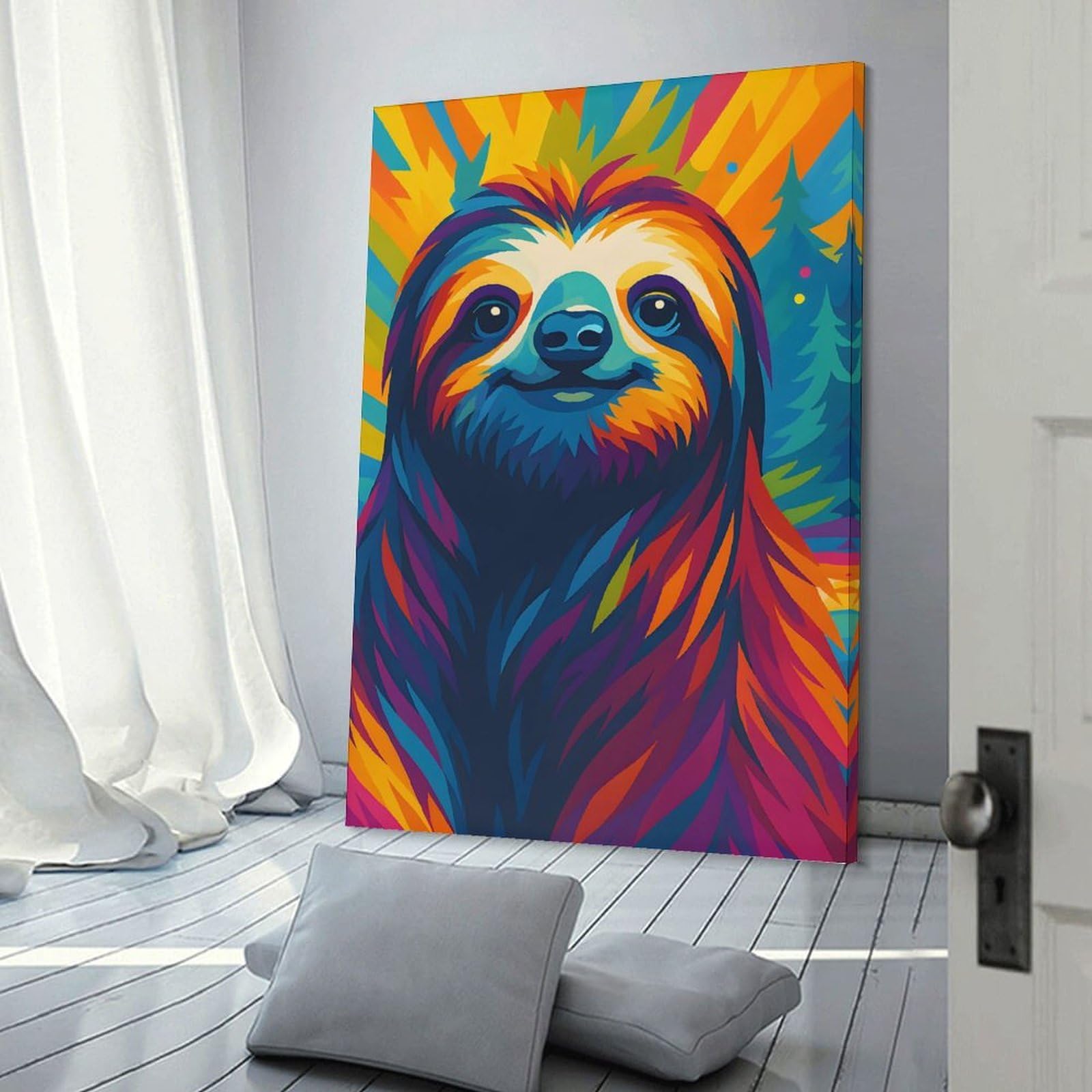 Junmoney Colorful Sloth Portrait Room Decor Wall Art, 24x36inch(60x90cm), for Office, Study Or Home Workspace, A Smart Decor Choice for Study Walls