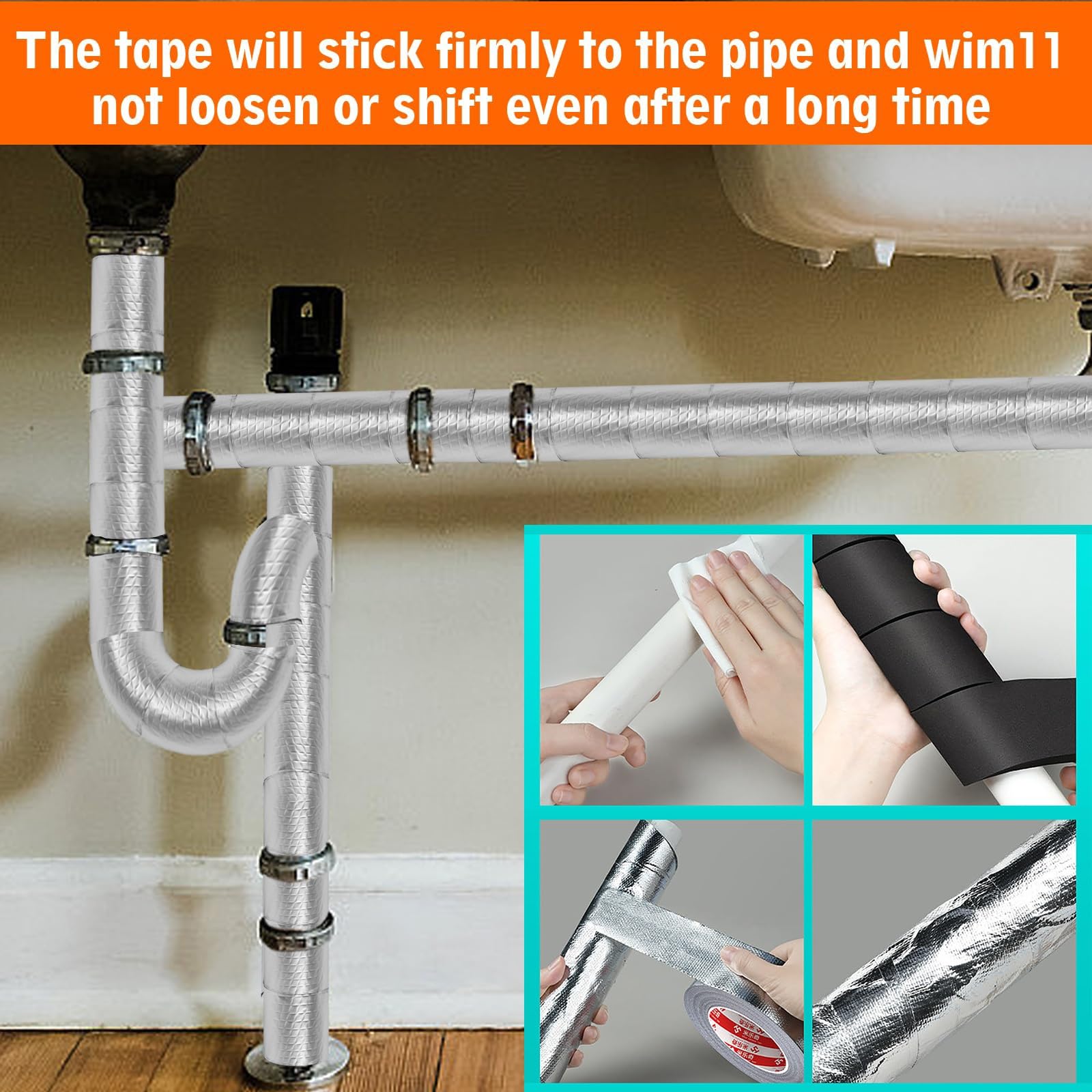 Nastro isolante avvolgente for tubi in alluminio, for la protezione dal gelo invernale for dell'acqua calda e fredda, riduce perdita di calore(TH 8mm/0.31in(x) W 50mm/1.97in)
