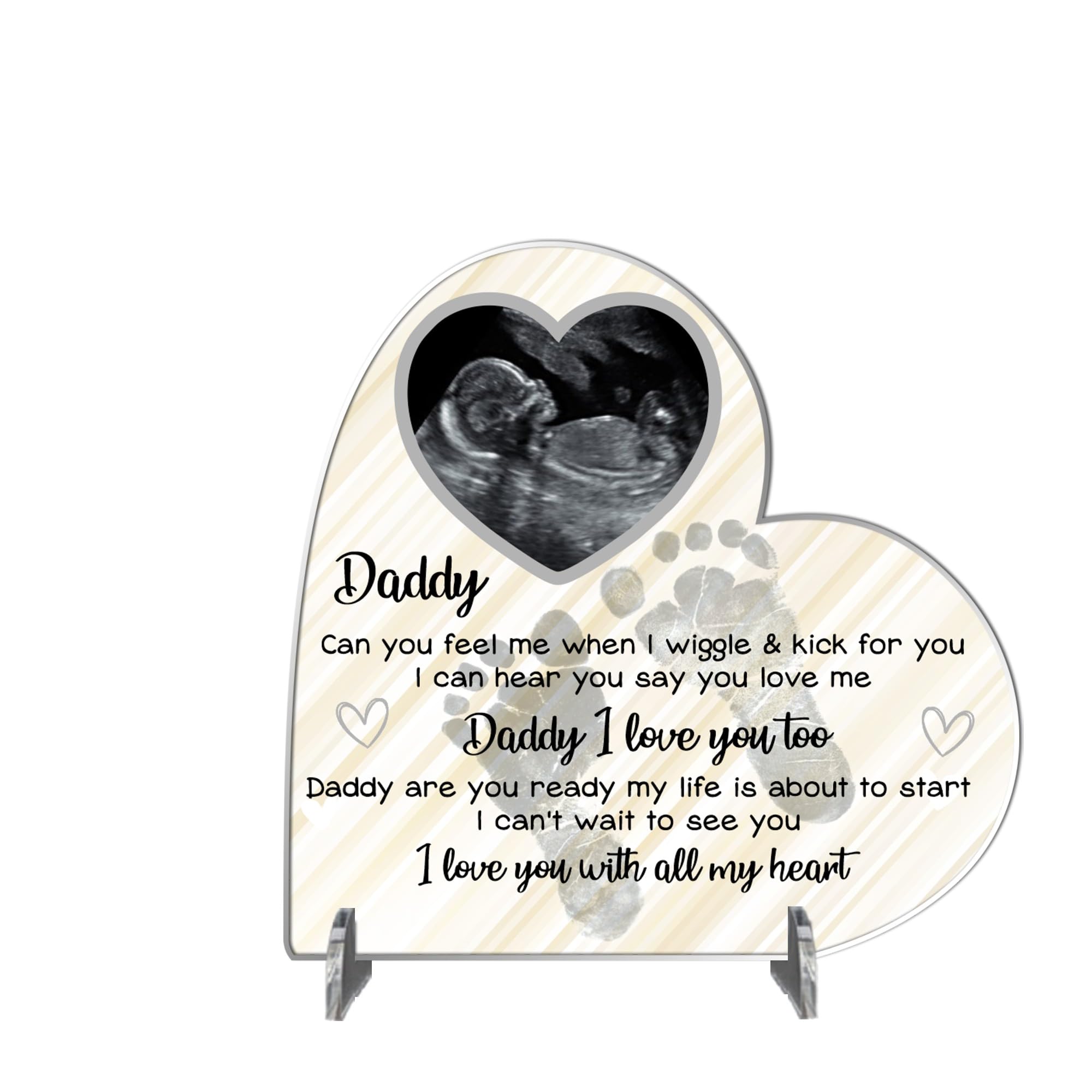 Personalised Heart Plaque - Daddy Gift from Bump | Baby Scan Photo Frame | Handmade Baby Bump Gift | Father's Day Present (Acrylic 19cm x 19cm, Lemon)