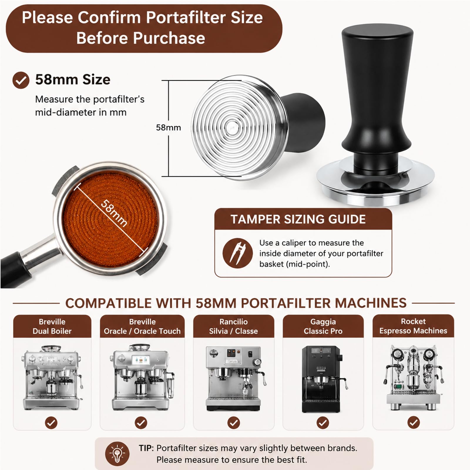 Zestaw tamper do espresso 58 mm – akcesoria dla baristów do ekspresów do espresso, zawiera sprężynowy tamper, regulowana głębokość, aluminiowy lejek dozujący z magnesem, ekran krążkowy wielokrotnego