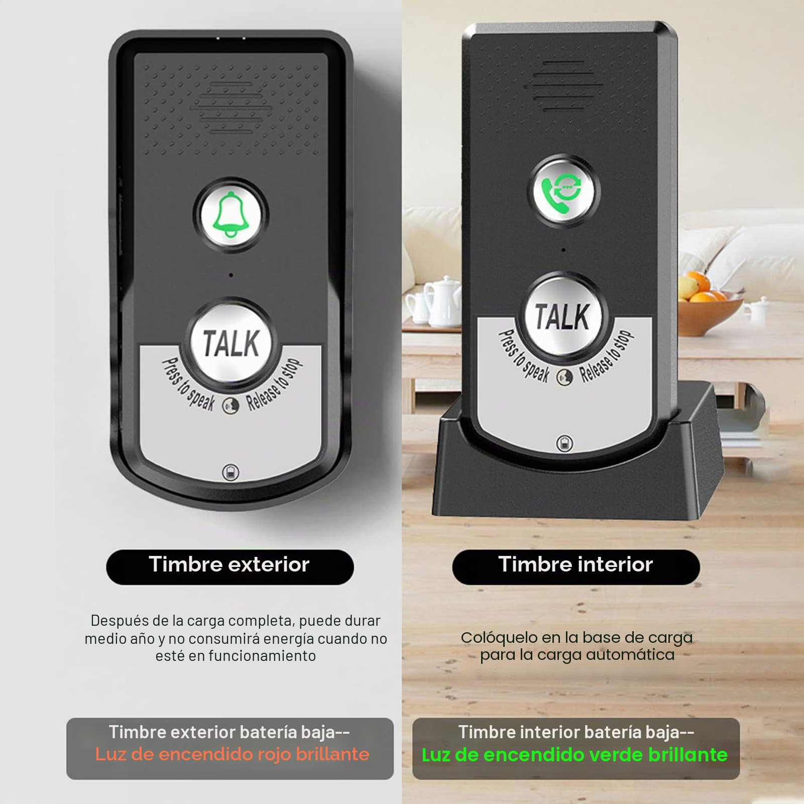 Intercomunicador Inalámbrico Timbres Intercomunicador de Larga Distancia Timbre de Voz IP54 Timbre Exterior Resistente Al Agua Inteligente para la Oficina del Hotel en Casa
