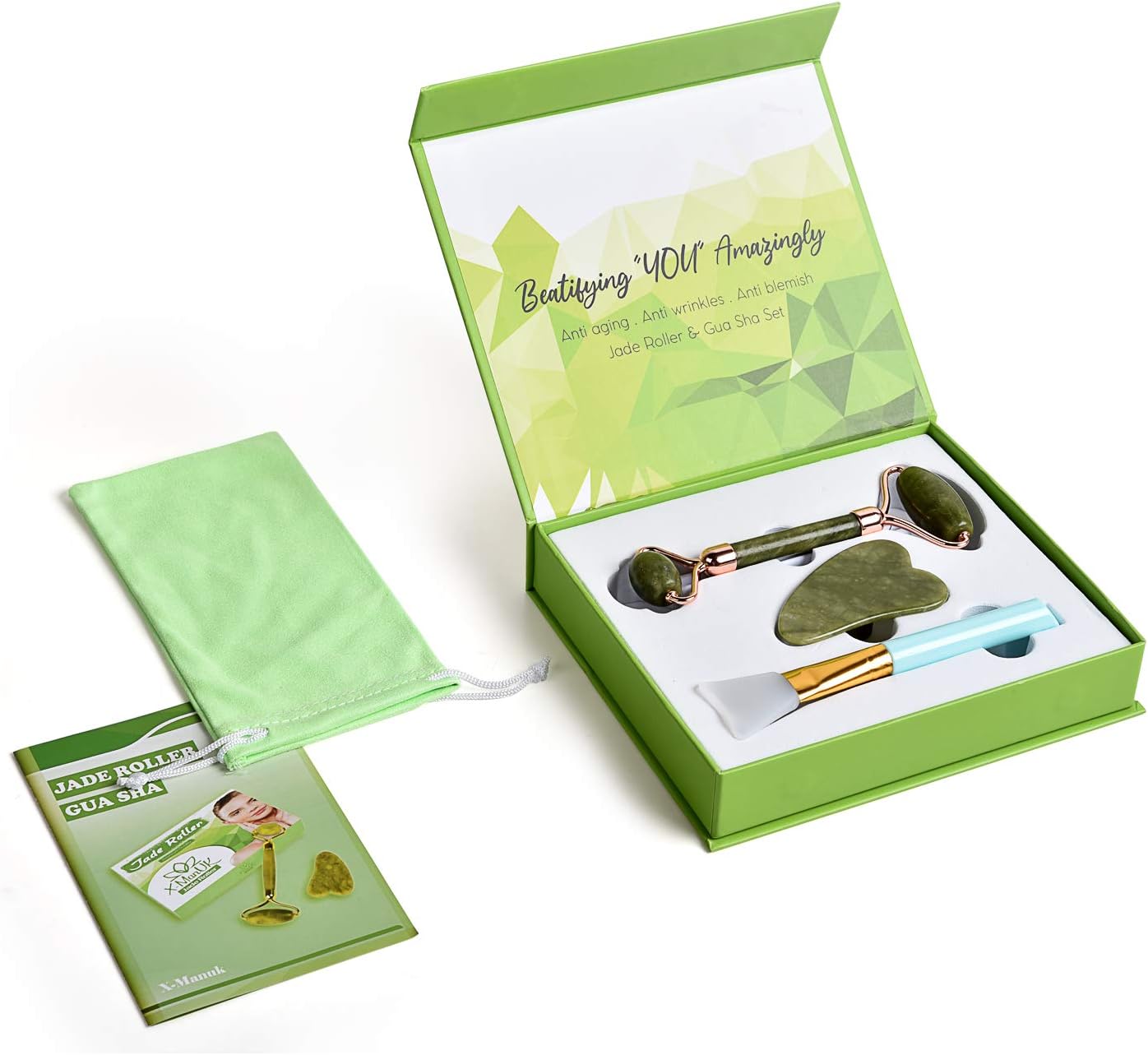 Jade Roller for Face and gua sha Massager Slimming Tool Facial Face Massager-Herbivore botanicals and Skin Roller,Face Slimmer Tool,Premium Quality Anti-Aging Jade Roller