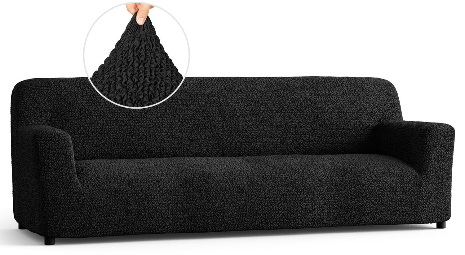 PAULATO BY GA.I.CO. 4 Seater Sofa Cover - Couch Cover - Sofa Slipcover - Cotton Fabric Slipcover - 1-Piece Form Fit Stretch Stylish Furniture Cover - Microfibra Collection - Black (Sofa)