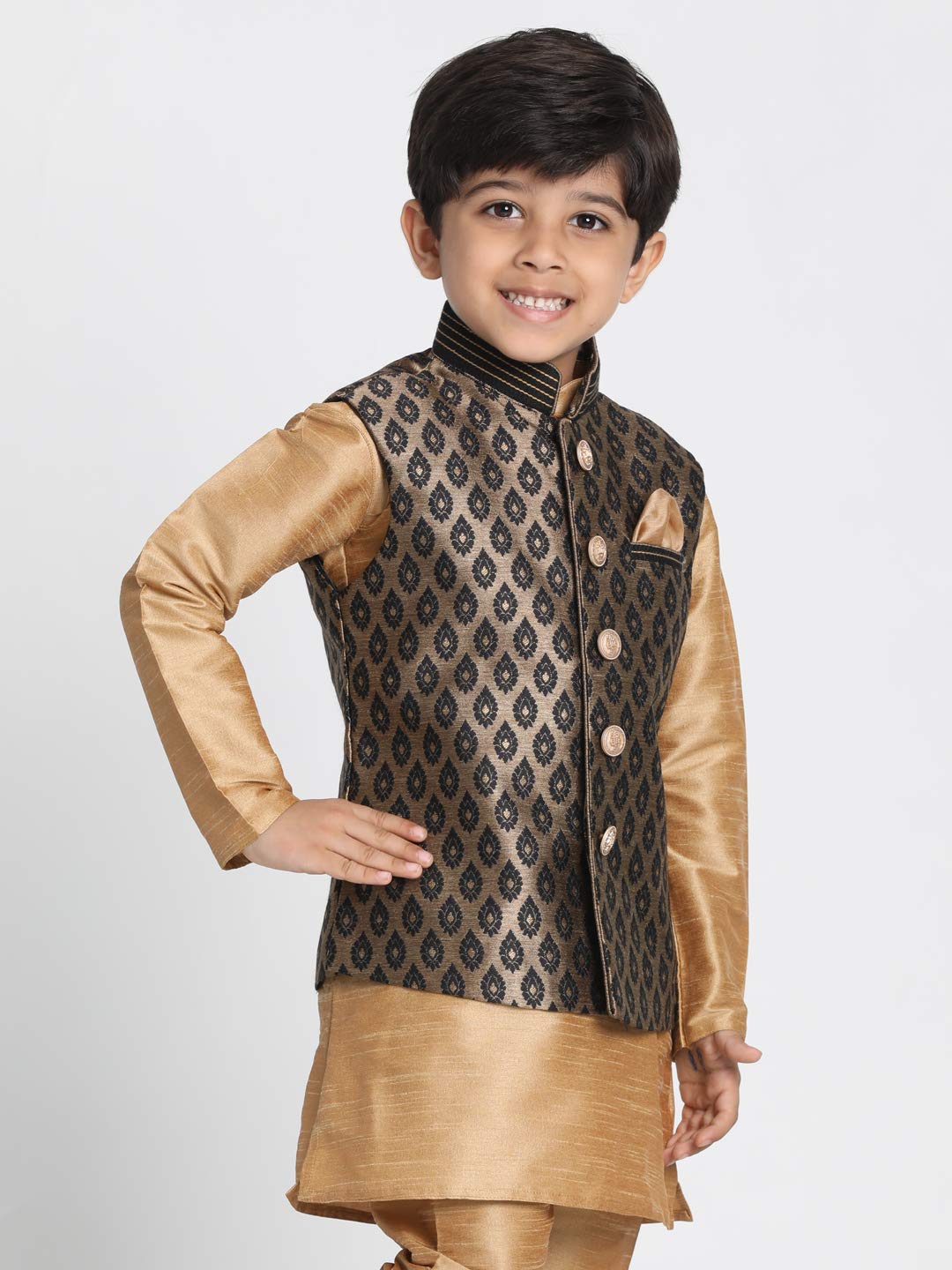Jbn Creation Boys' Black And Gold Silk Blend Nehru Jacket_Vasbj025Bl_22