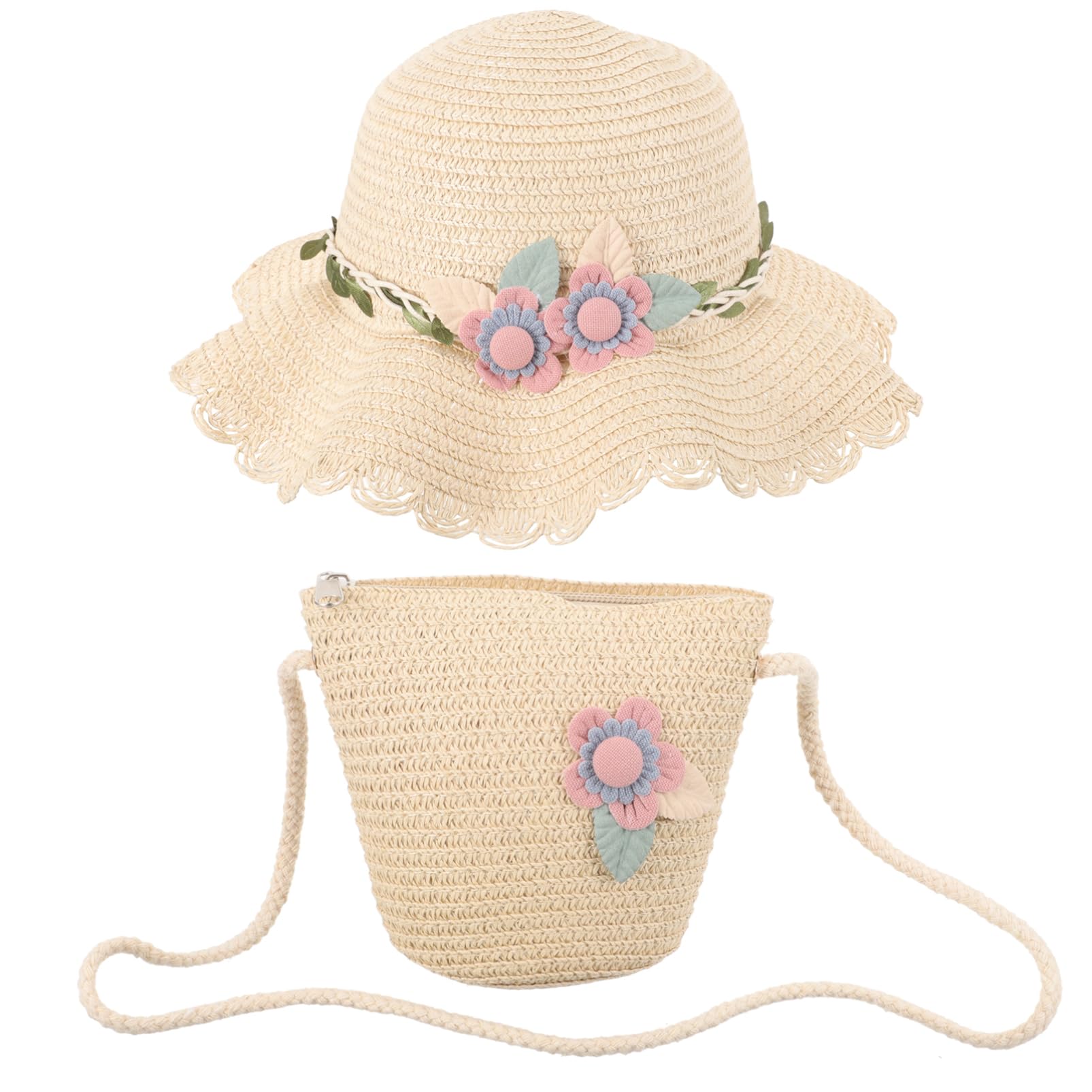 GALPADA Cappello da Spiaggia per Ragazze Cappello di Paglia Borsa di Paglia per Cappello da Sole Cappello da Spiaggia in Cappelli da Donna Cuffia da Spiaggia Cannuccia