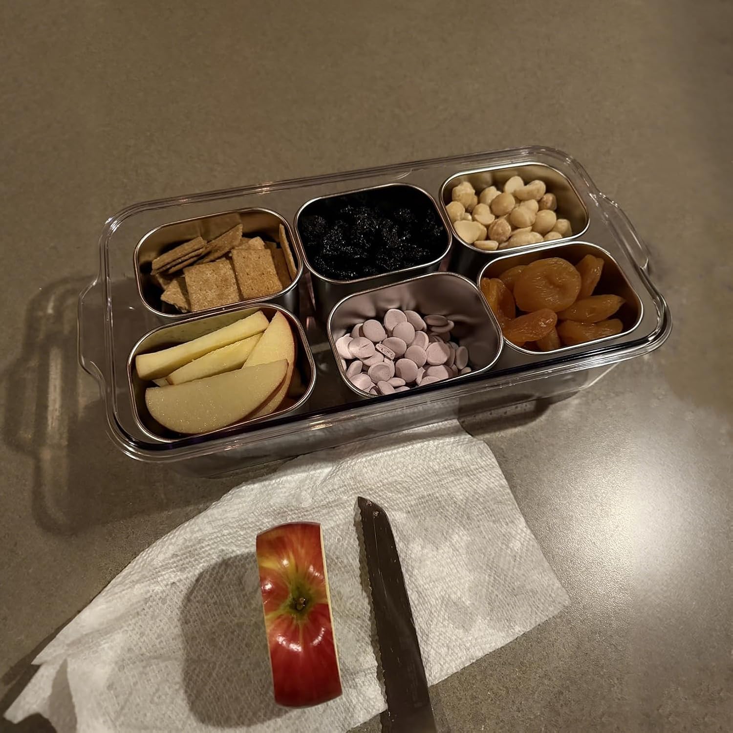 AIERSA Snackle Box Container, Stainless Steel Snack Containers with Lid, Dishwasher Safe Snackle Box, 6-Compartment Snack Boxes Container for Fruit, Divided Serving Portable Travel Food Snack Tray - Image 7