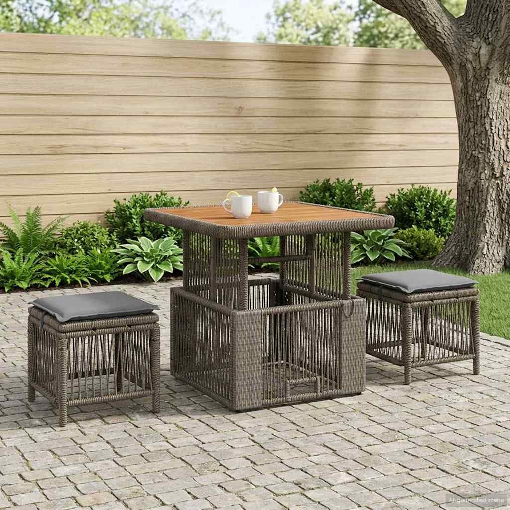 Juego de comedor de jardín de 3 piezas con mesa y taburete, color gris | Conjunto de asientos para balcón y terraza resistente a la intemperie con mesa regulable en altura y cómodos taburetes.