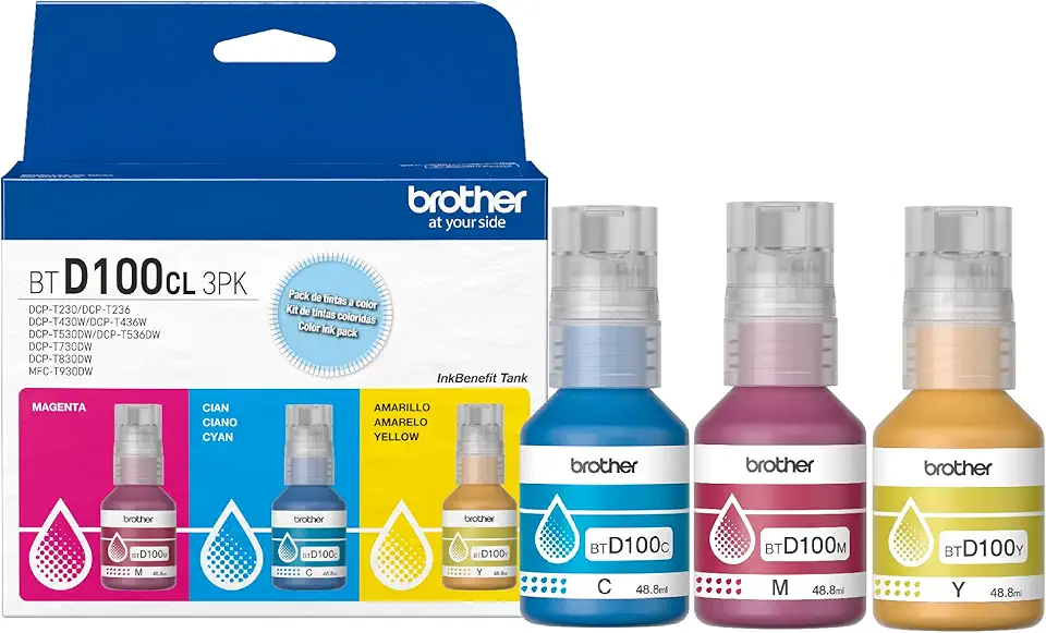 Brother Garrafas de tinta cor ciano, magenta e amarelo BTD100CL3PK