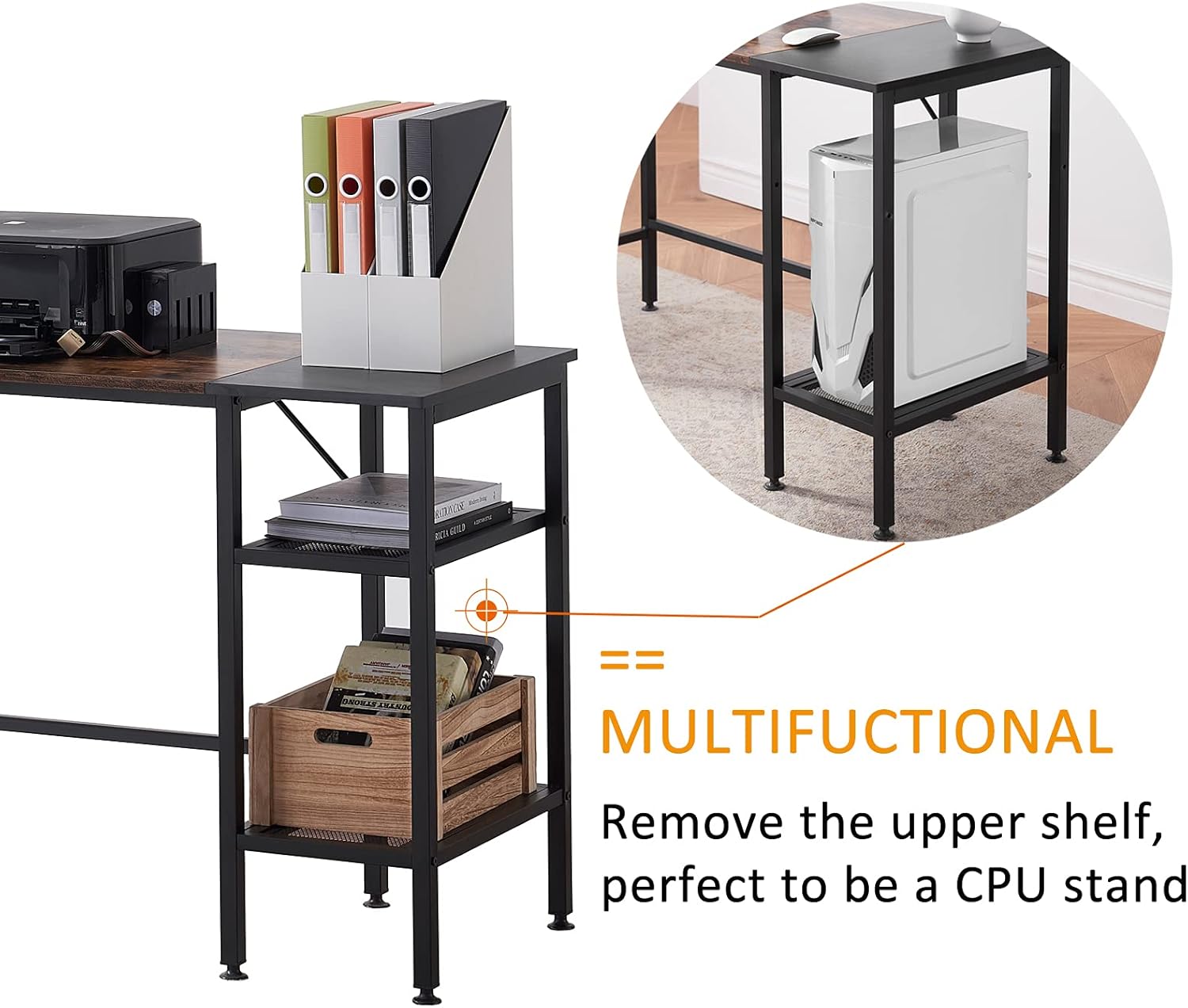 Reversible L Shaped Computer Desk, 59 Inch L-Shaped Desk with Storage Shelves, Rustic Corner Computer Desk with Movable Shelf, Home Office Computer Workstation