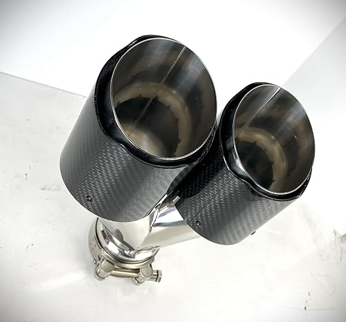 Miniatura 10 de NETAMI Punta de escape doble de 2.5 a 3.5 pulgadas, fibra de carbono, acero inoxidable, negro (NT-2559-1) Flush 1-pece