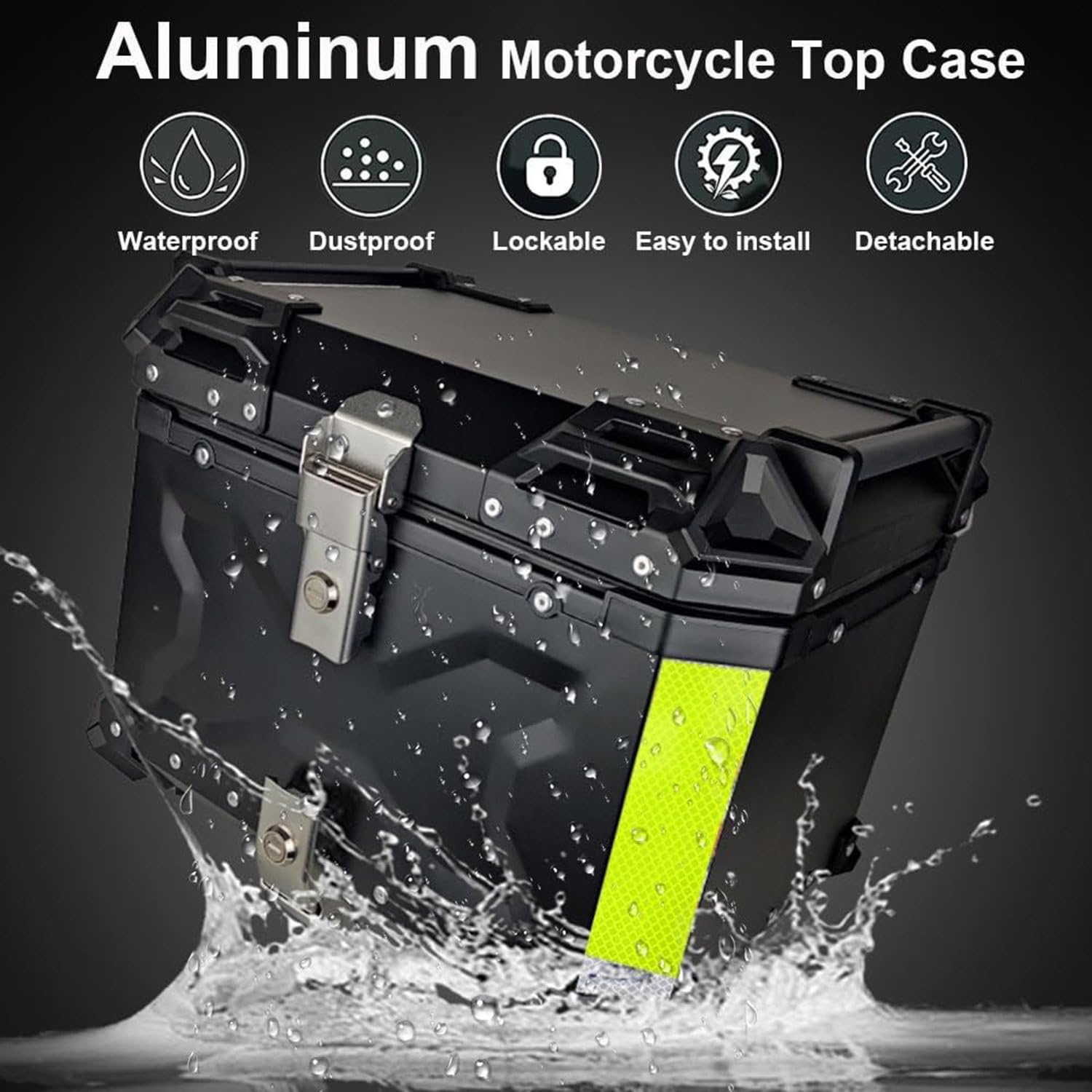 Bauletto impermeabile in alluminio per casco da moto, con blocco di sicurezza e piastra di base per moto