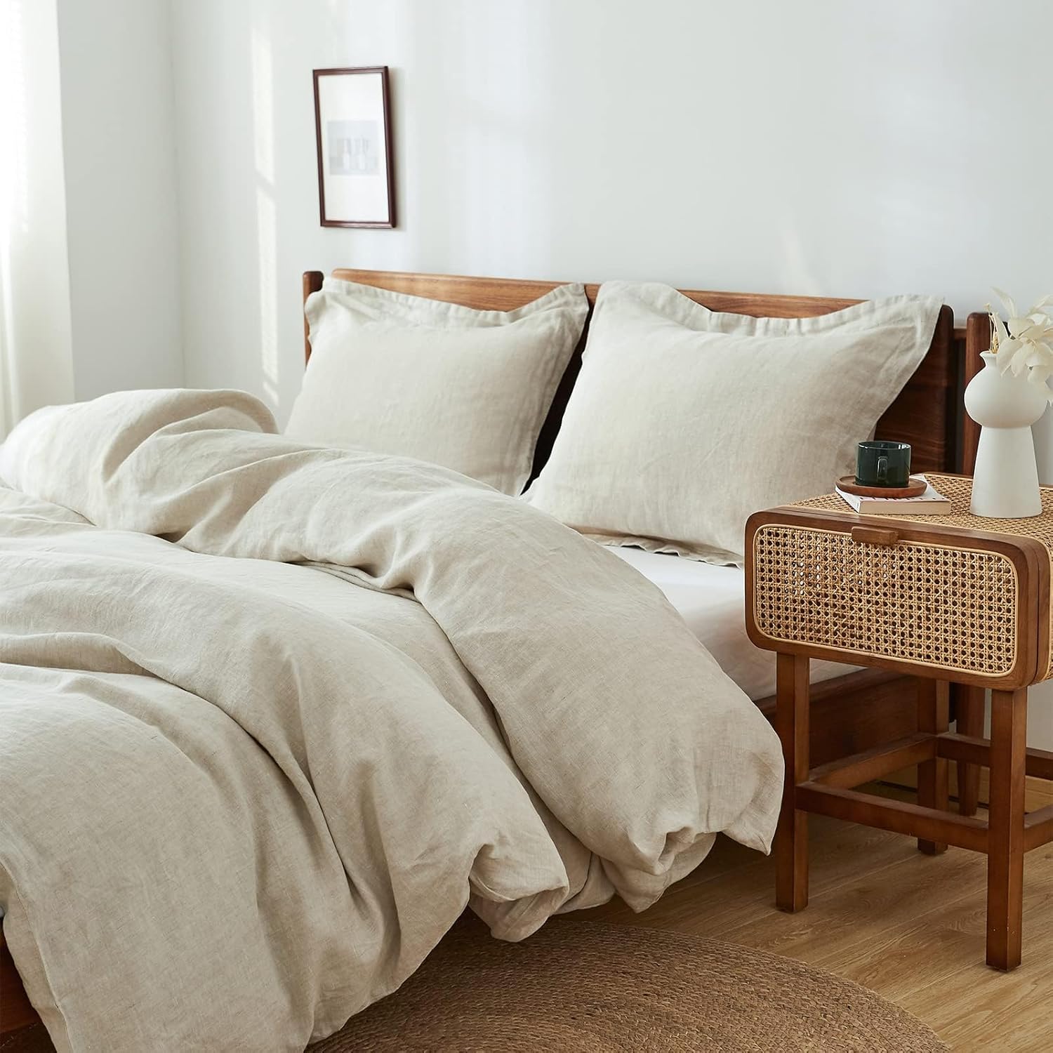 Simple&Opulence 100% Linen Duvet Cover Set, 3 PCS Natural French Flax Linen Duvet Cover Queen Size, Breathable Soft Comfy Linen Bedding Comforter Cover with 2 Pillowcases(Linen, 88"x92")