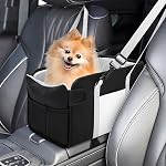 Portable Dog Car Seat for Small Dogs - Adjustable Safety Leash, Washable Cushion & Storage Pocket - Pet Booster Seat for Car Travel- Navy Blue