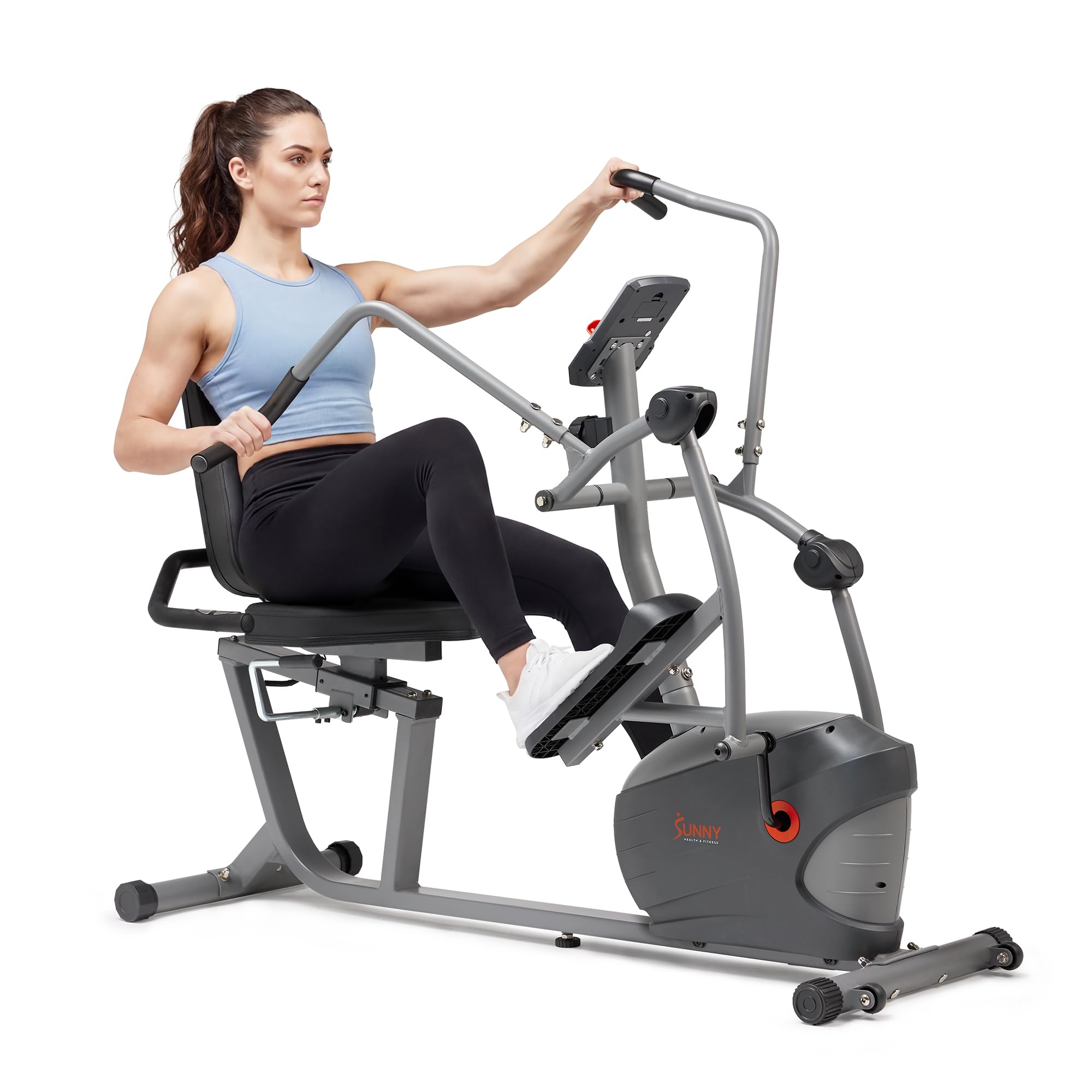 Sunny Health & Fitness Smart Recumbent Bike, Full-Body Home Training with Arm/Leg Exercisers, Elliptical Cross Trainer with Exclusive SunnyFit App and Bluetooth Connectivity, Recumbent Elliptical
