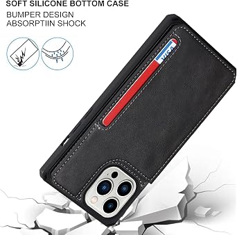 Cavor for iPhone 11 Pro Max Case with Card Holder,Wallet Case with Credit Card Holders for iPhone11ProMax Phone Case,PU Leather Kickstand Case[Wrist Strap] Shockproof Cover for Women Men- Black