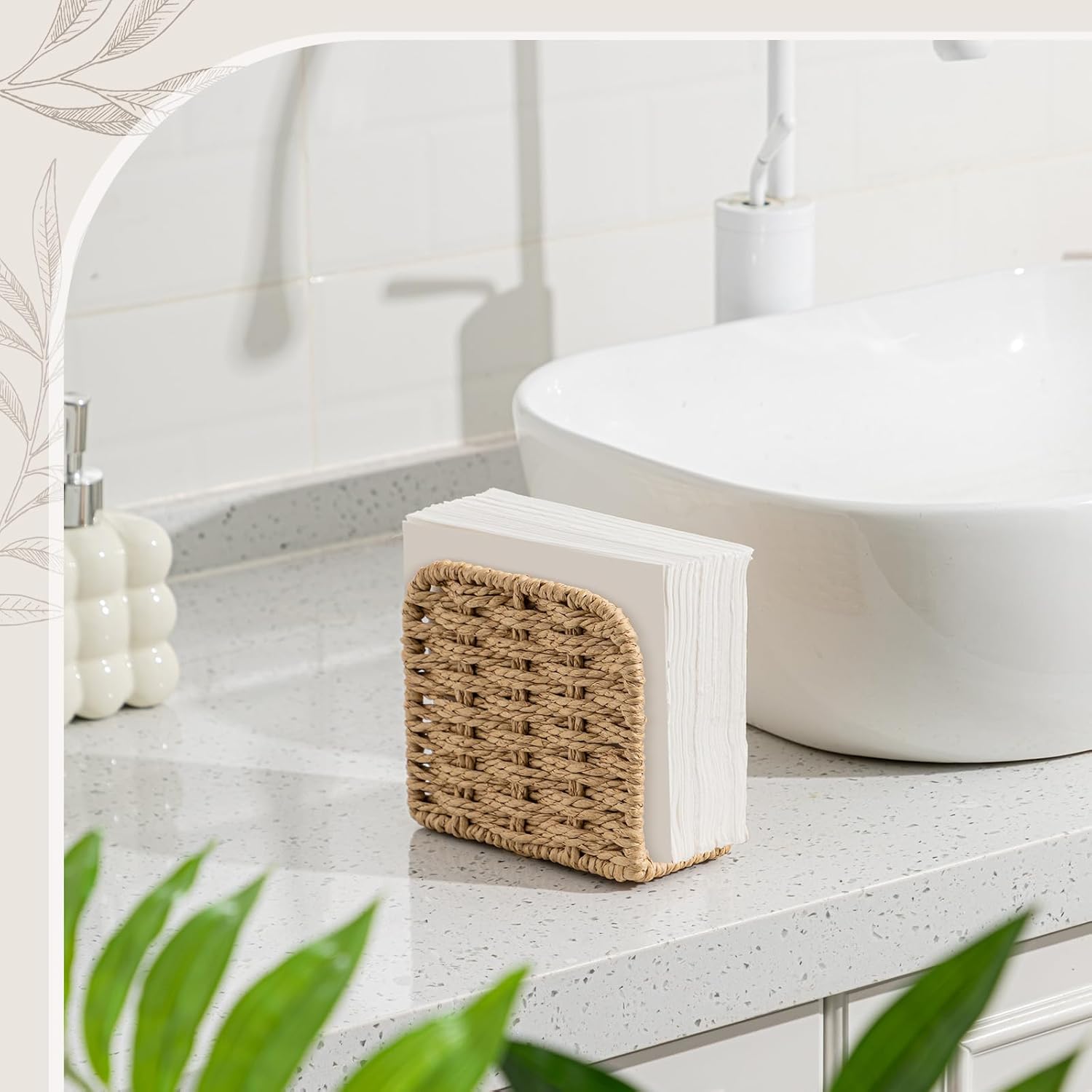 Woven Rattan Wicker Upright Napkin Holders for Table Standing Paper Dispenser for Guest Restaurant Kitchen Bathroom Room Cocktail Decoration Indoor & Outdoor Party Use(Classic,Flaxen) - Image 6