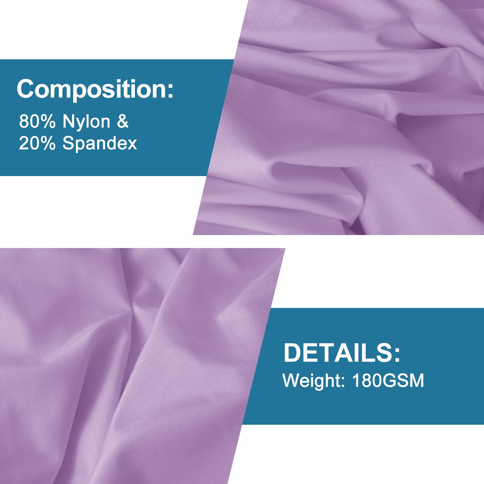 59" Width Nylon Spandex Fabric, 80% Nylon & 20% Spandex, Swimwear, Activewear Fabric 4-Way Stretch, for Sports, Yoga, Dance(Lavender/Lilac, 1 Yard) - 4