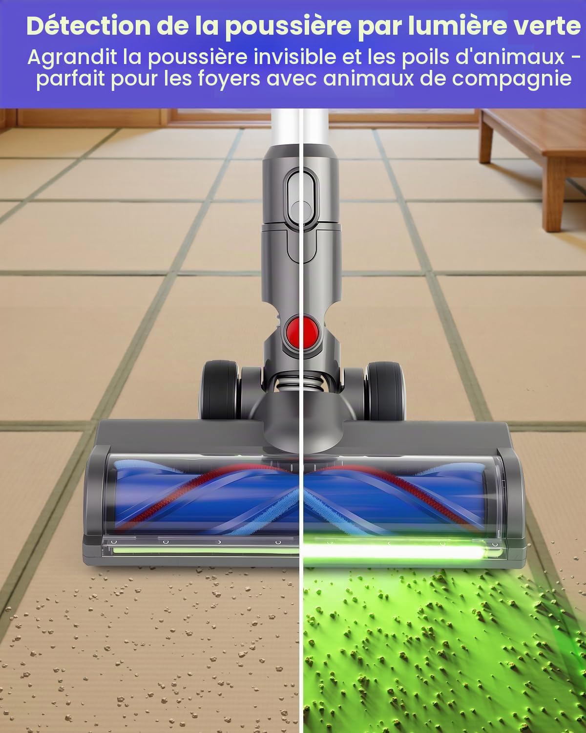 Brosse de Rechange pour aspirateur pour Dyson V6 Animal, V6 Fluffy, DC58, DC59, DC61, DC62, DC74 Brosse de Rechange Flexible et Pivotante à 180° avec LED