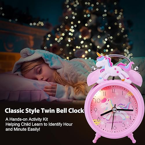 Miniatura 4 de QearFun Reloj despertador de unicornio para niñas y niños, bonita decoración de dormitorio, segunda mano silenciosa sin tictac, con retroiluminación