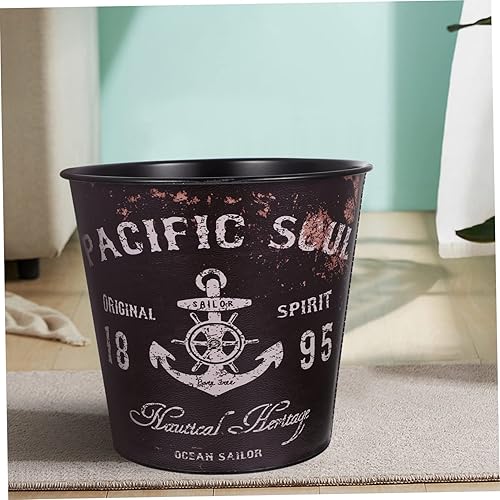 Miniatura 7 de Yardwe Caja de botes de basura de estilo retro, material de hierro, sin tapa, cubo de papel desecho, contenedor de residuos decorativo, fácil de