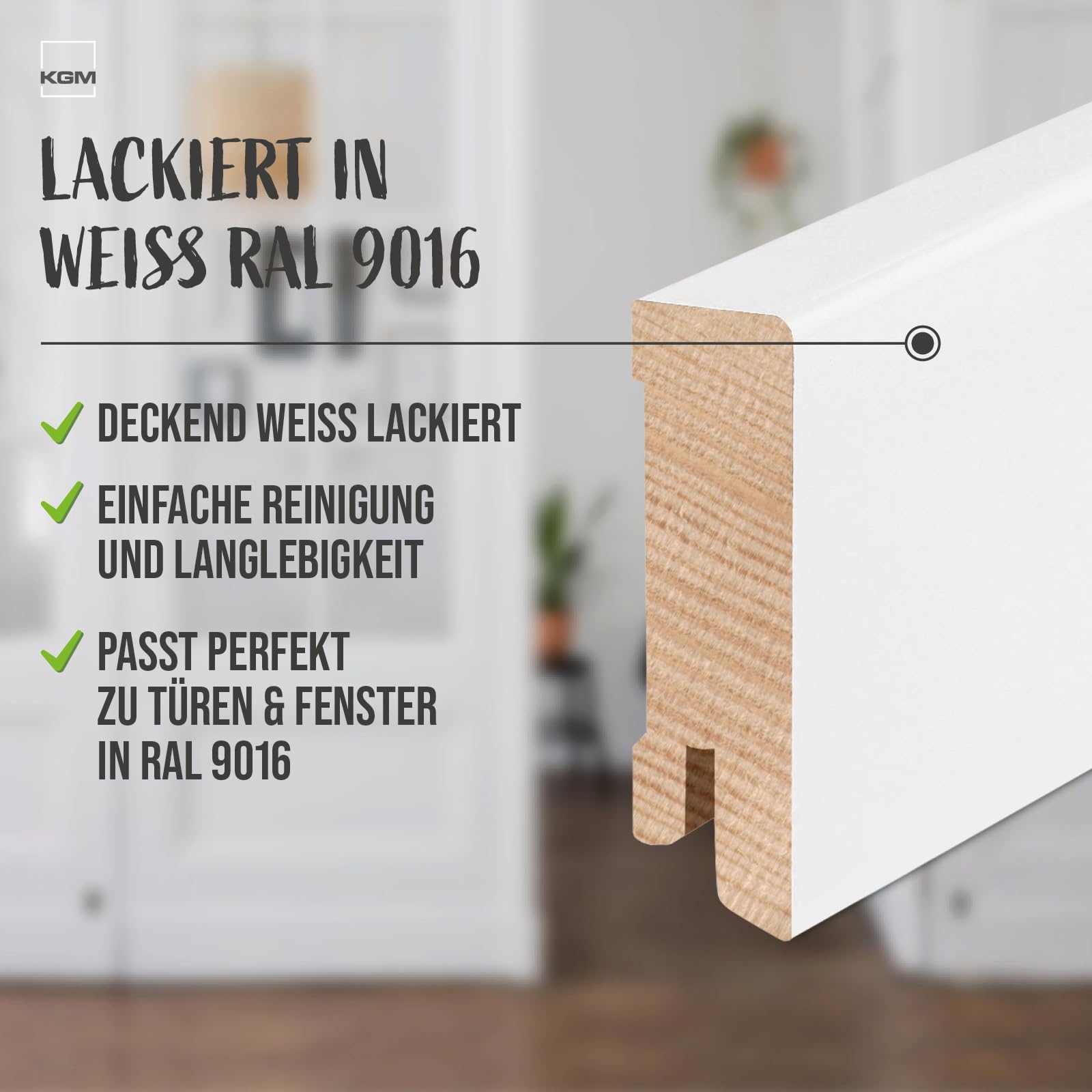 KGM Massivholz Sockelleiste Modern - Weiß - 2400 x 16 x 58 mm - 20 Stk.