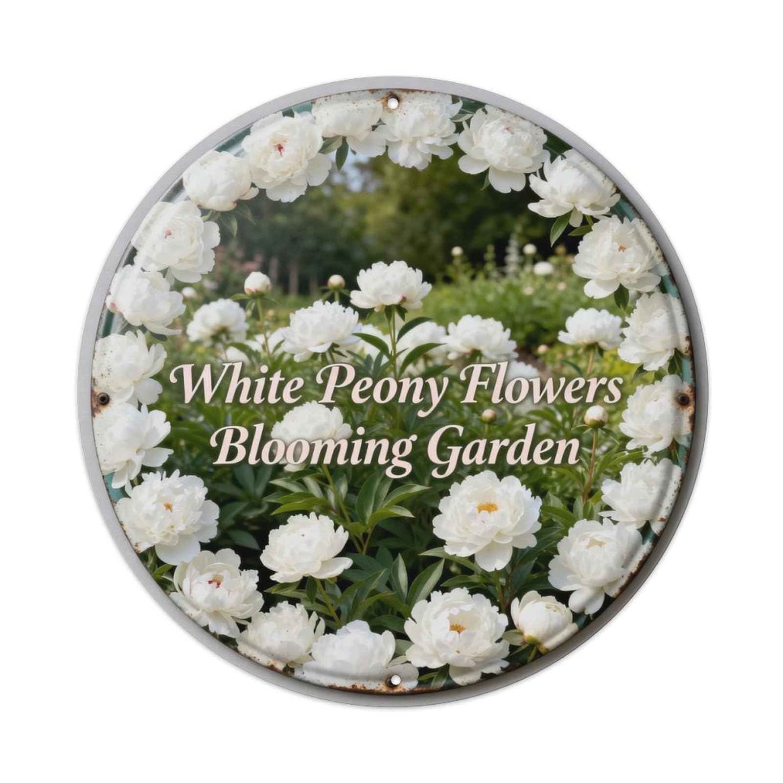White Peony Flowers Blooming Garden Metal Tin Sign Plaque
