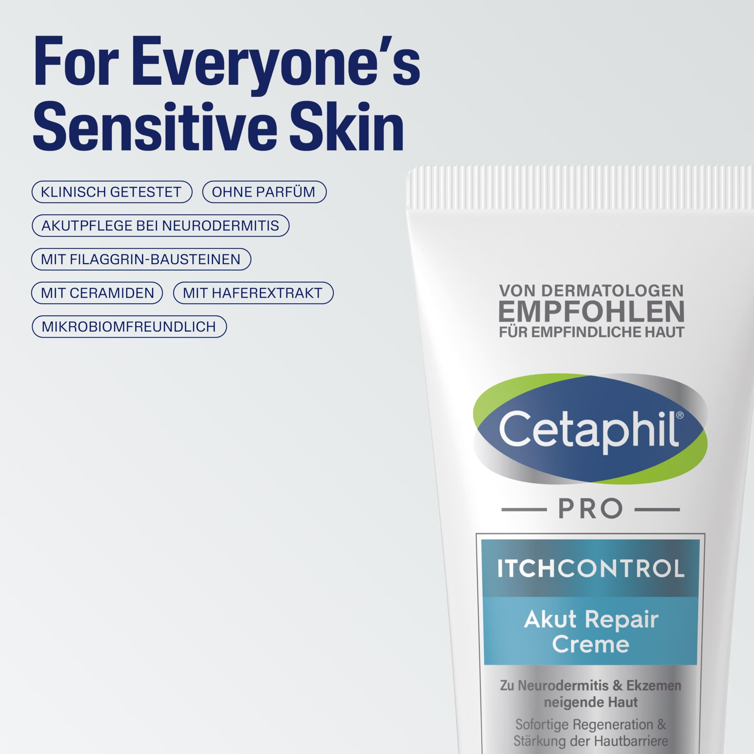 CETAPHIL PRO ItchControl Akut Repair Creme, 227g, Für zu Neurodermitis und Ekzemen neigende Haut, Sofortige Regeneration der Hautbarriere, Mikrobiom freundlich, Ohne Duft und Konservierungsstoffe