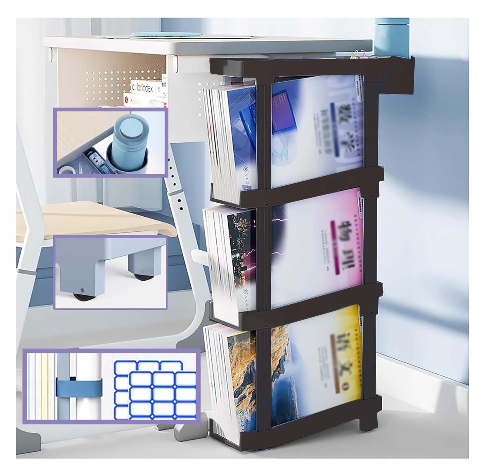 carrello portalibri, book cartLibreria mobile, Libreria con ruote(Black One Size,Black)