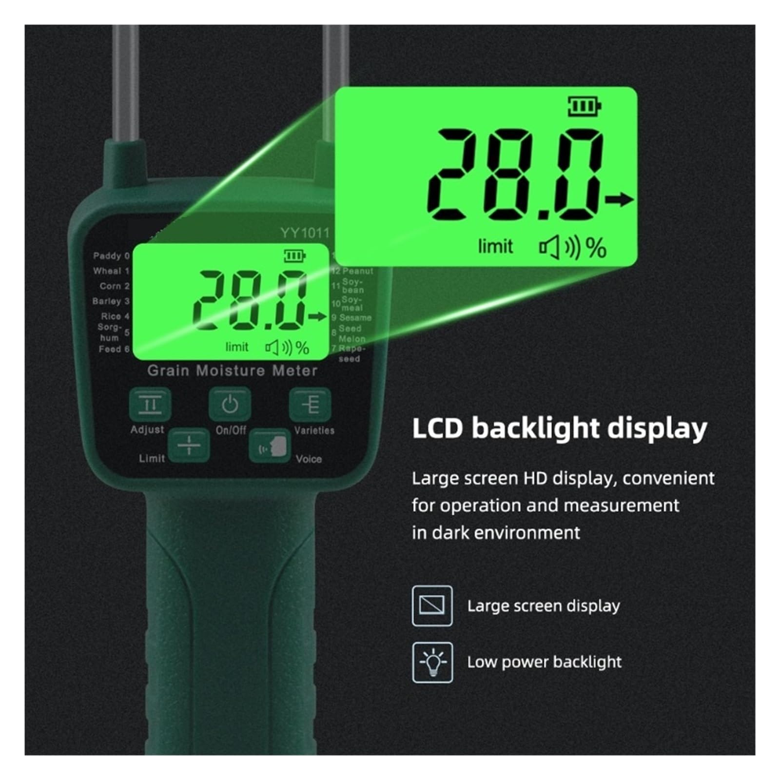 Igrometro Digitale for Cereali Misuratore di umidità for Sonda in Metallo Sensori Ad Alta Sensibilità Tester LCD for Mais Riso Fagioli Frumento