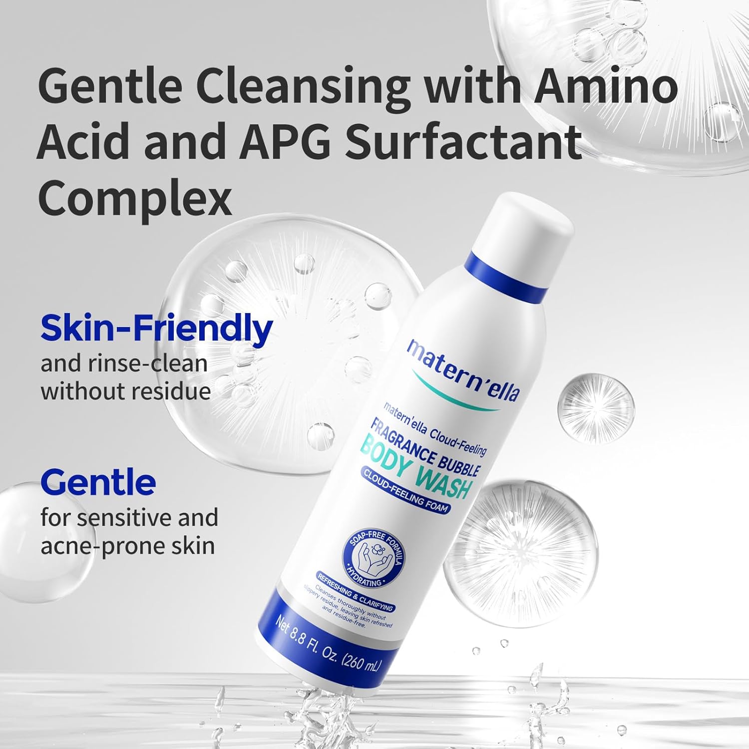 matern'ella Cloud-Feeling Amino Body Wash, Self-Foaming Fragrance Bubble Cleanser with Hyaluronic Acid, Sulfate-Free & Paraben-Free, Luxurious Scent of Pear, Blackcurrant & Tonka Bean, 8.8 Fl Oz - Image 4