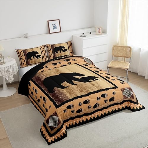 Miniatura 5 de Castle Fairy Juego de Edredón de Cabaña Lodge de Oso Salvaje con Estampado de Huellas de Patas de Animales Decoración Juego de Ropa de Cama Retro