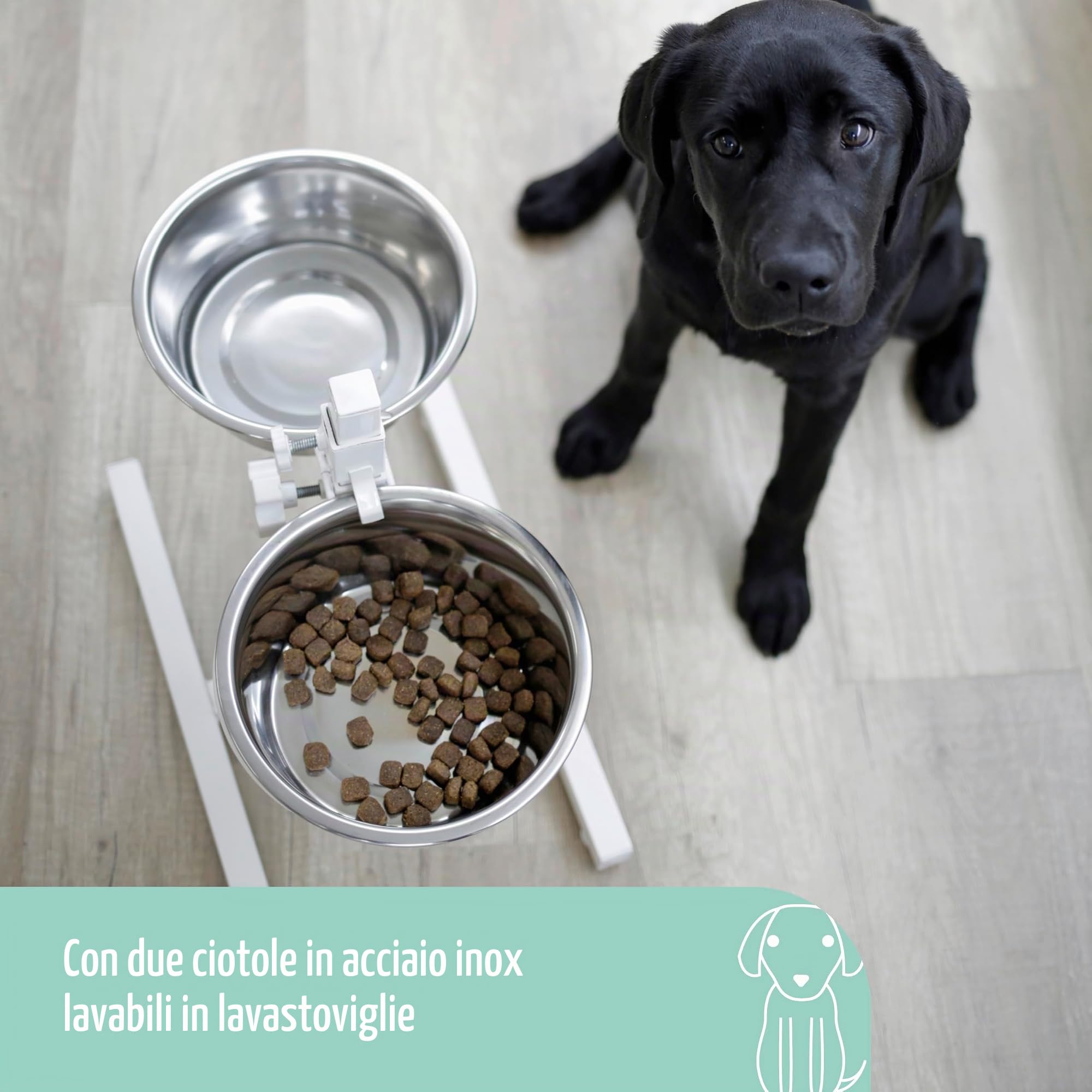 Kerbl Food Bar, ciotola per l'alimentazione del cane, regolabile in altezza, ciotole in acciaio inox, 1800 ml, 2800 ml