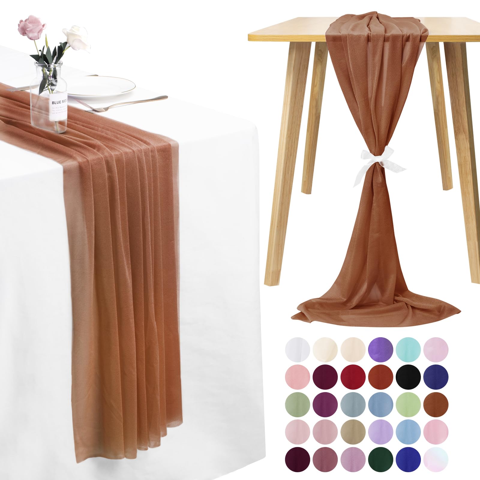 LEREATI 3 Pack Cheesecloth Table Runner Caramel Chiffon Table Runner 75cm x 180cm Gauze Sheer Table Runner Tulle Cheese Cloth Tablerunner for Party, Wedding, Christmas, Shower Decorations