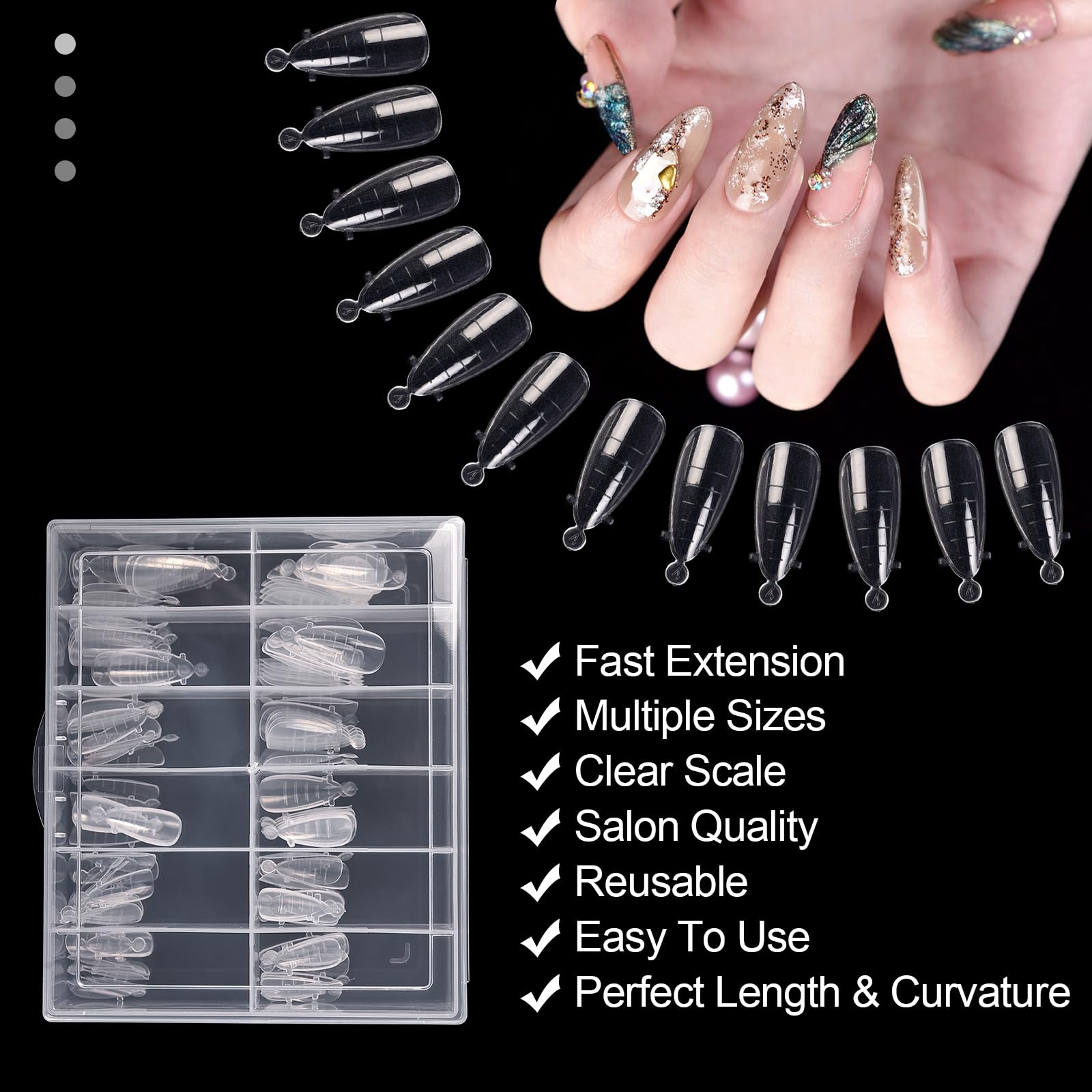 120 formine doppie per unghie in gel di estensione per unghie, copertura completa, 12 misure, mandorla trasparente, per gel solido, colla, nail art, design per casa e salone