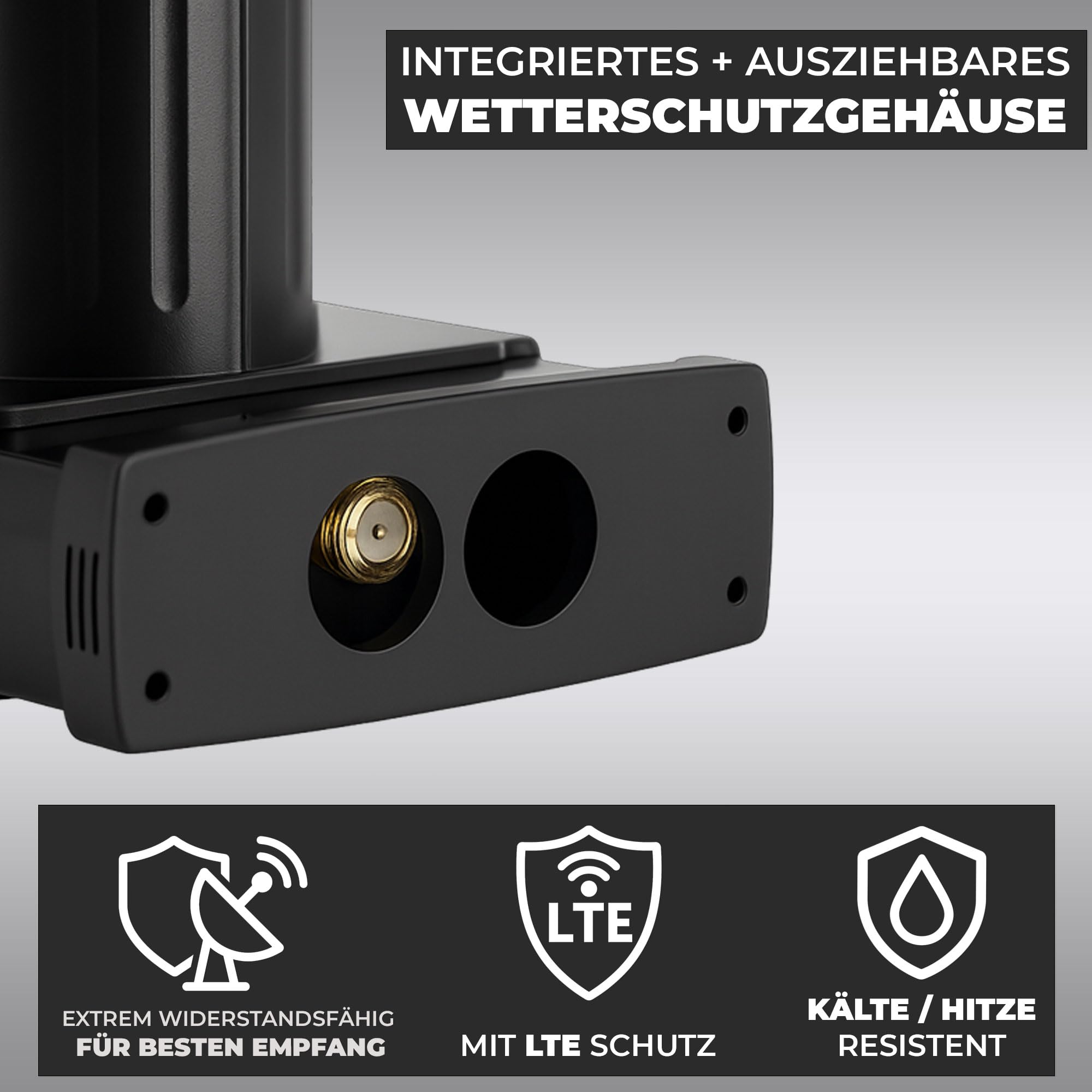 Premium X Twin LNB - 2 voies - Extrêmement résistant à la chaleur - Pour 2 participants - 4K Full HD - Avec protection contre les intempéries pour récepteur satellite numérique - Noir - Avec 4 fiches