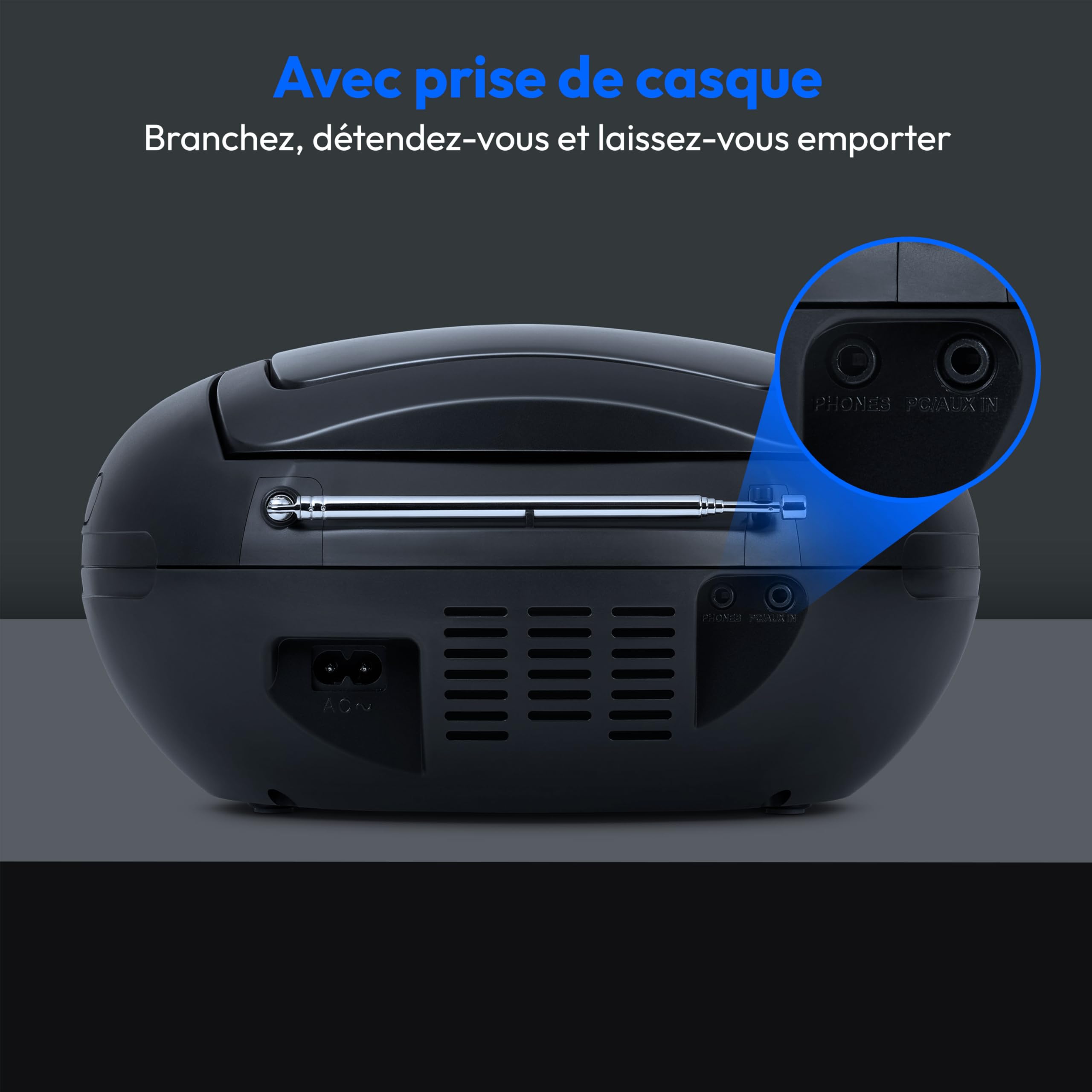 MEDION Boombox Portable E65711, Lecteur CD/MP3, FM, AUX, Fonctionnement sur Piles, Noir