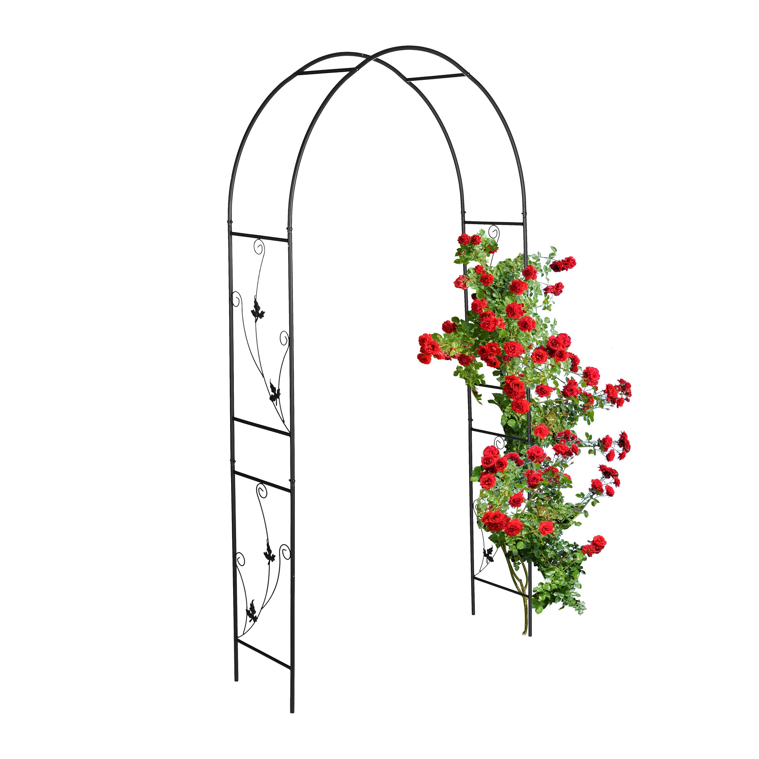 Relaxdays Arche à rosiers en métal, Portail Jardin, HxLxP : 227x114x37 cm, tuteur Solide pour Plantes grimpantes, Noir